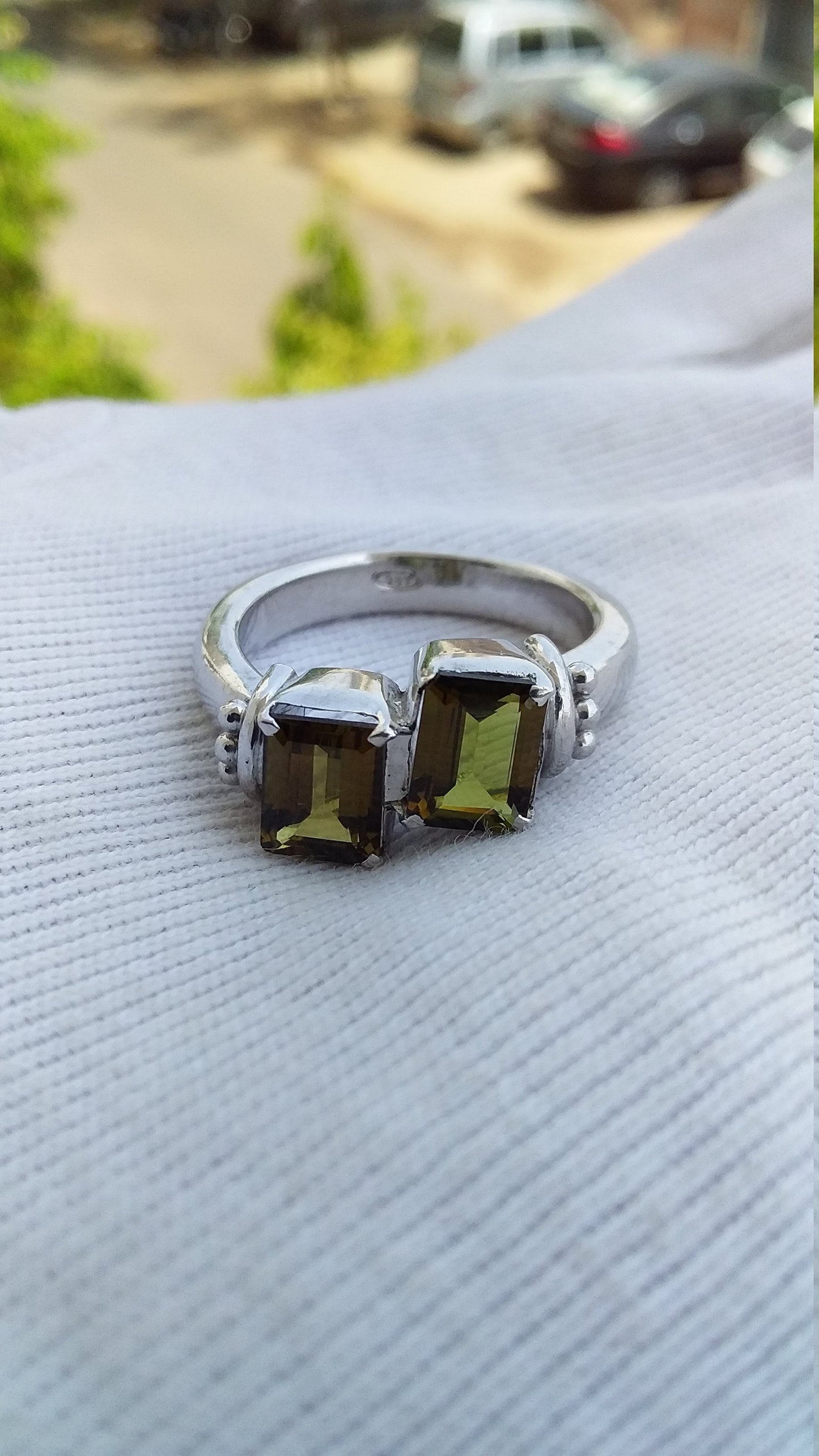 Natural Olive Green Tourmaline Ring, Octagon Cut Tourmaline Ring, 925 Sterling Silver Stamped Ring, Gemstone Ring, Dual Stone Ring