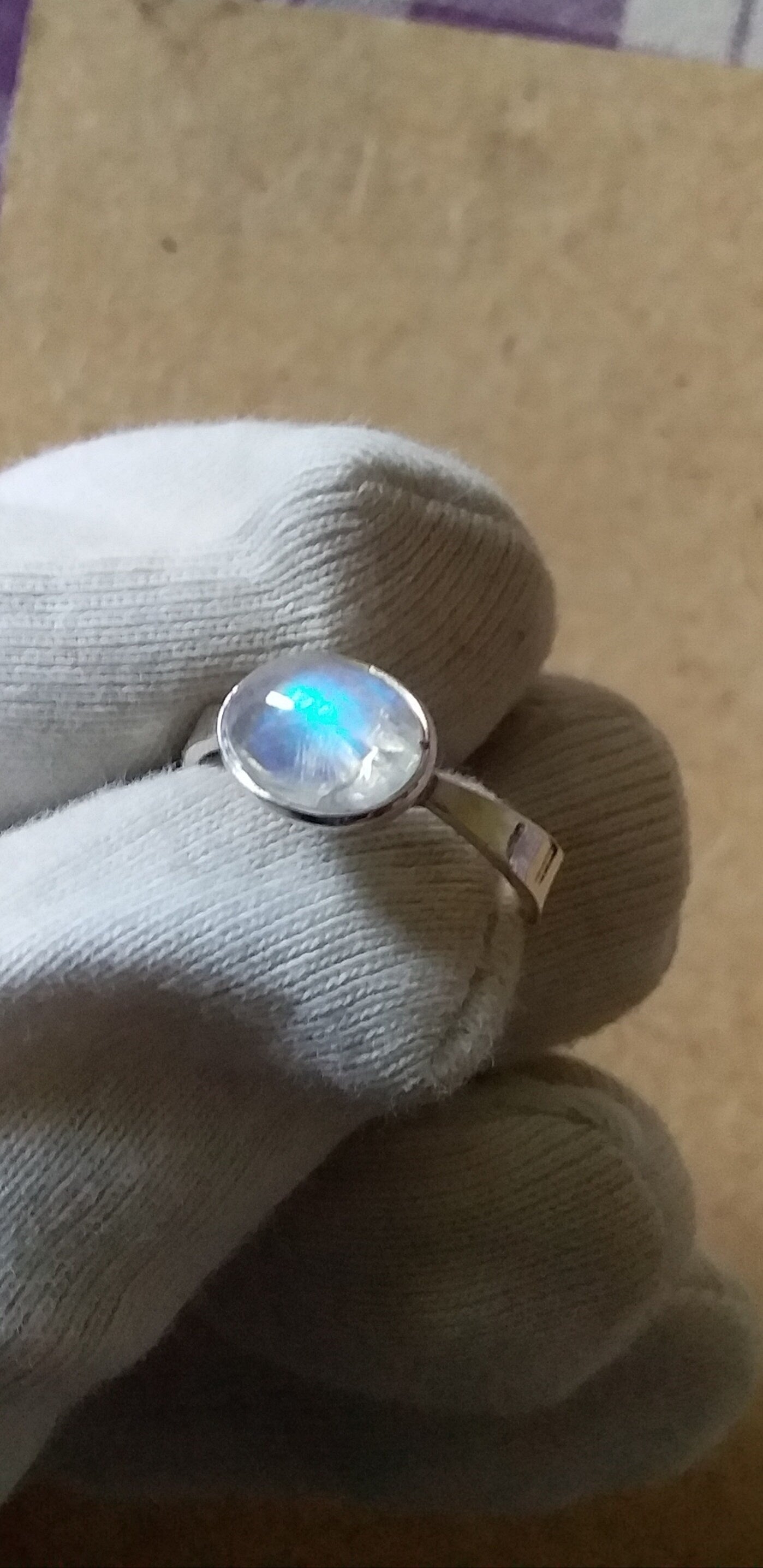 Rainbow moonstone Silver Ring 925 sterling Handmade White Rainbow Moonstone with blue fire Gemstone Ring Size 7 Women Jewelry Gift for Her