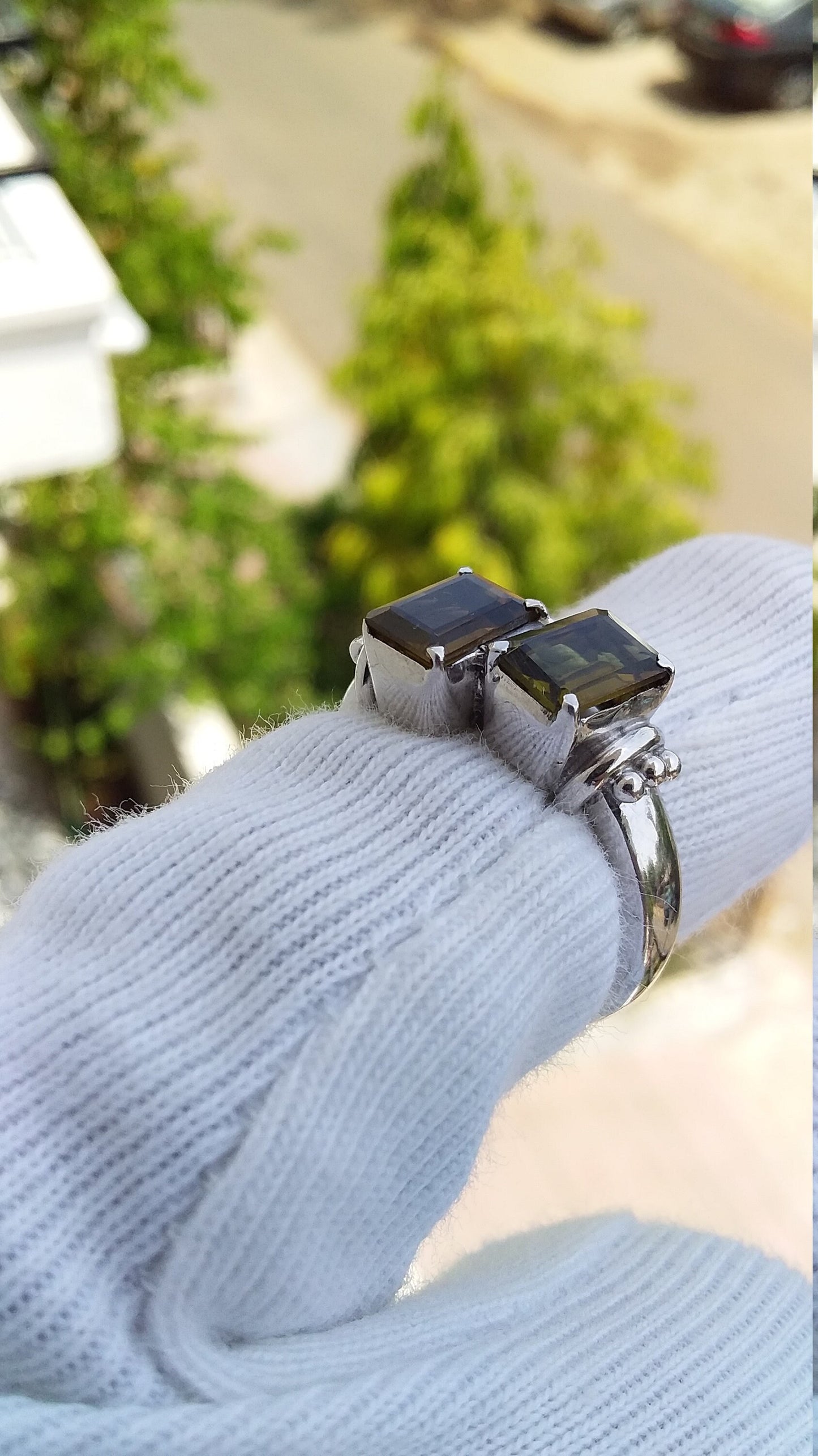 Natural Olive Green Tourmaline Ring, Octagon Cut Tourmaline Ring, 925 Sterling Silver Stamped Ring, Gemstone Ring, Dual Stone Ring