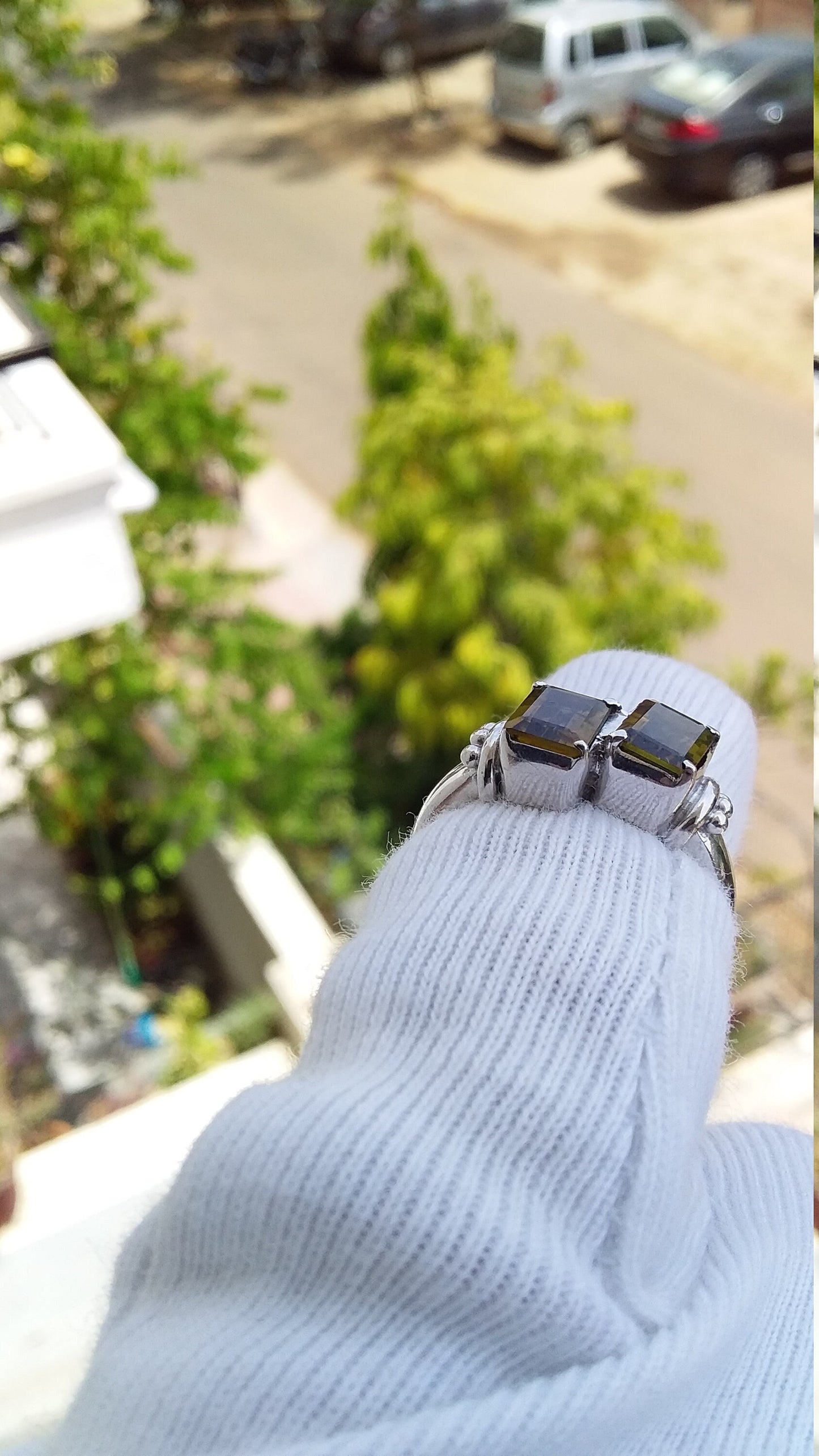 Natural Olive Green Tourmaline Ring, Octagon Cut Tourmaline Ring, 925 Sterling Silver Stamped Ring, Gemstone Ring, Dual Stone Ring