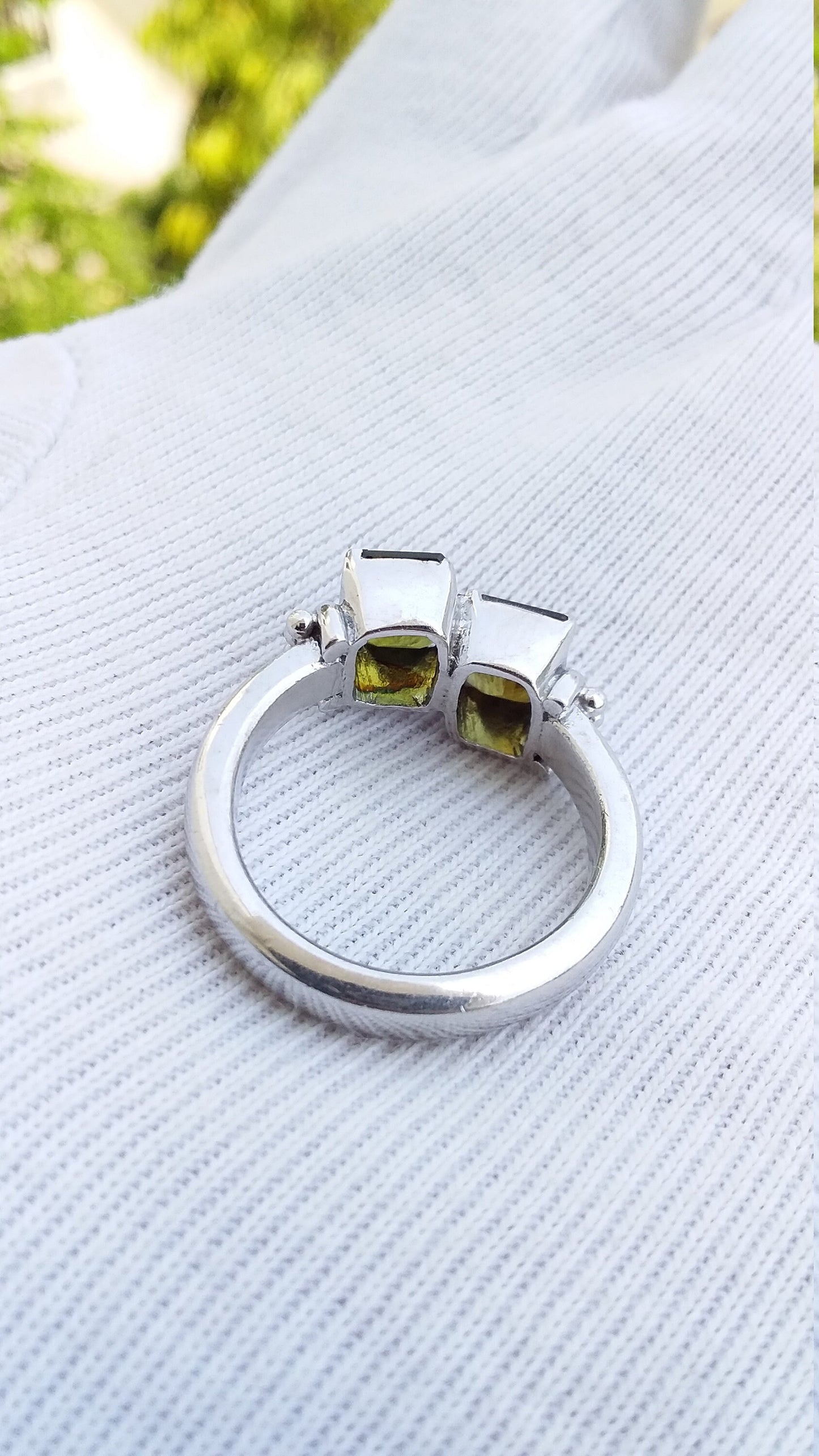 Natural Olive Green Tourmaline Ring, Octagon Cut Tourmaline Ring, 925 Sterling Silver Stamped Ring, Gemstone Ring, Dual Stone Ring
