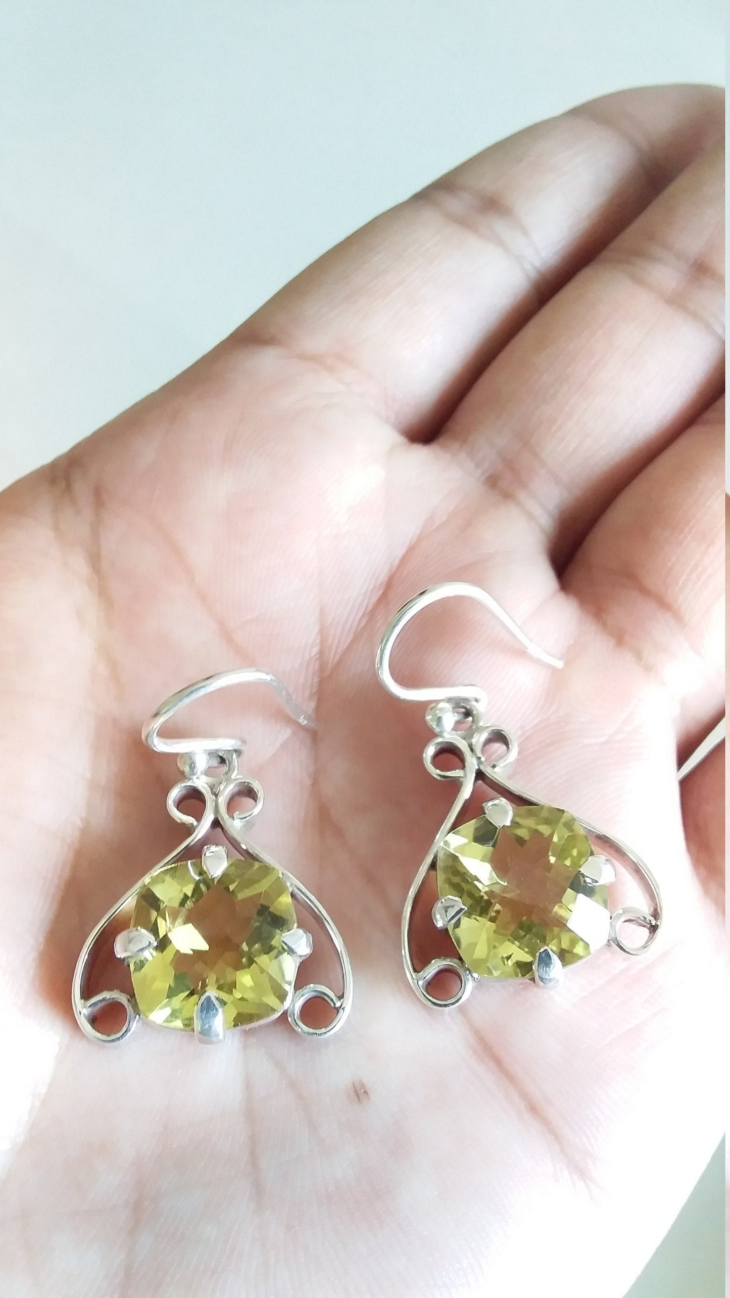 Lemon Quartz 925 Sterling Silver Earring, Drop & Dangle Earrings, Yellow Gemstone Earrings, Quartz Handmade Earrings,