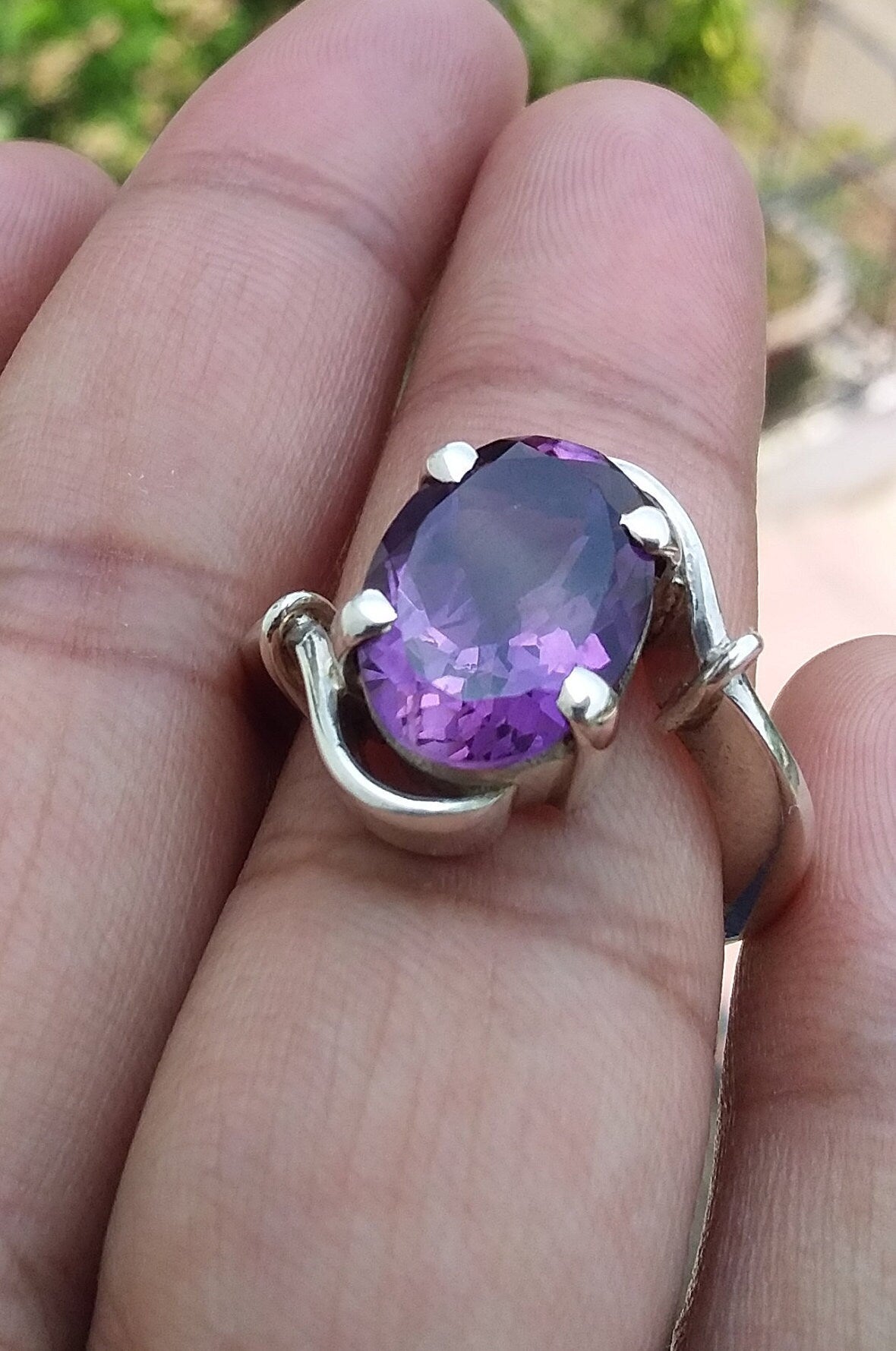 Natural Amethyst Ring, Amethyst Engagement Ring, Amethyst Stacking Ring, 925 Sterling Silver, February Birthstone Jewelry, Ring size 7.5