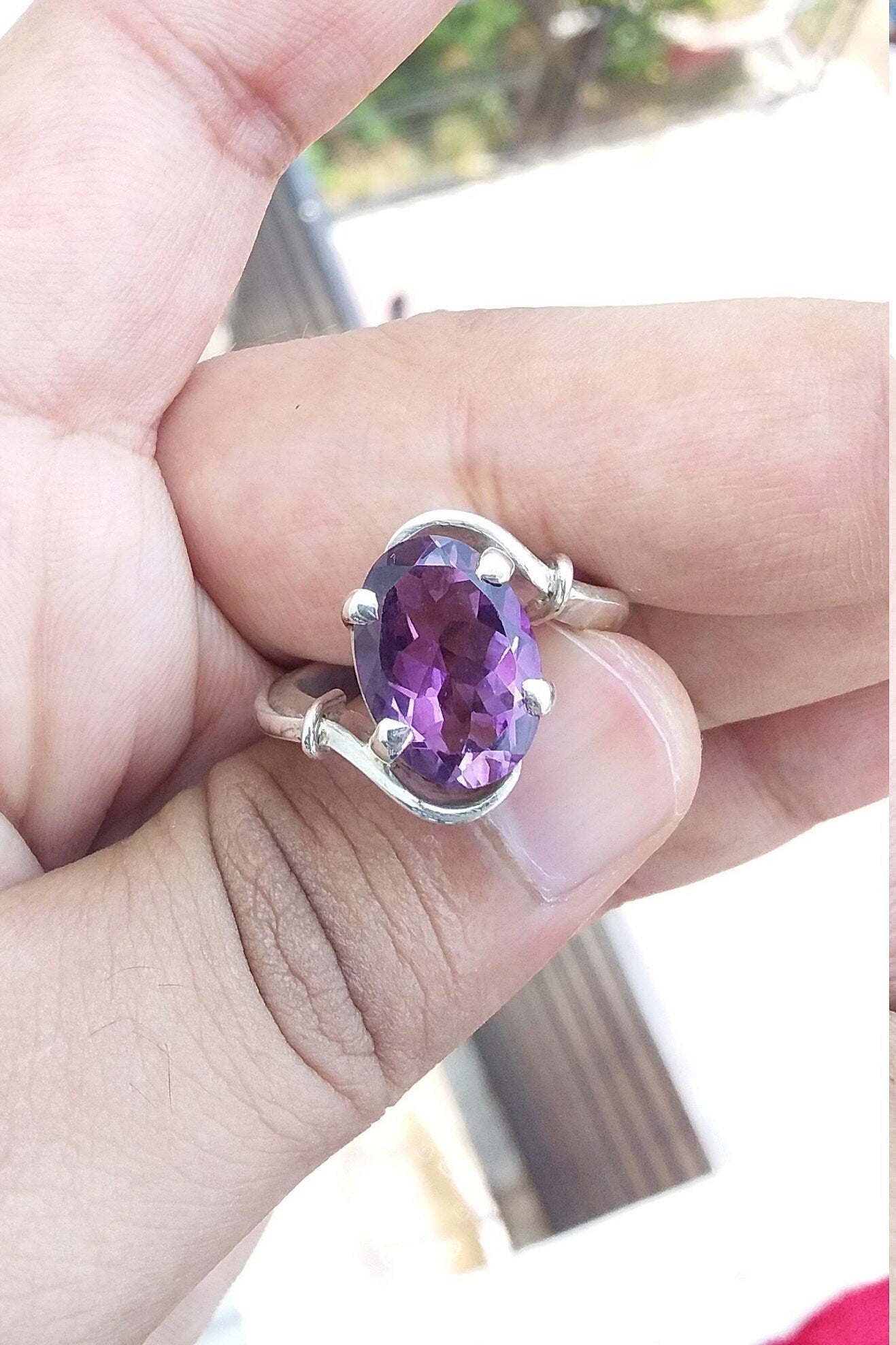 Natural Amethyst Ring, Amethyst Engagement Ring, Amethyst Stacking Ring, 925 Sterling Silver, February Birthstone Jewelry, Ring size 7.5
