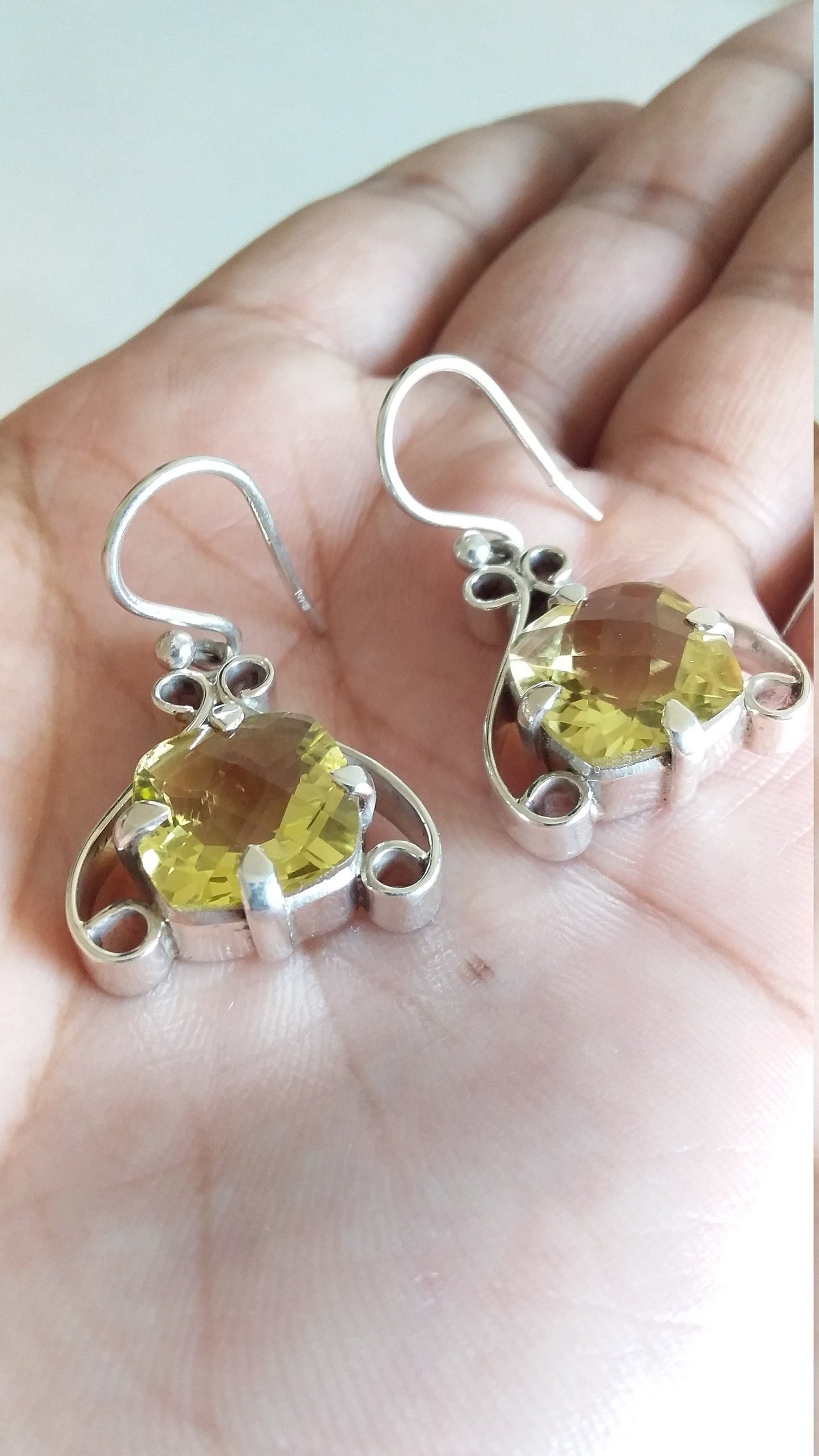 Lemon Quartz 925 Sterling Silver Earring, Drop & Dangle Earrings, Yellow Gemstone Earrings, Quartz Handmade Earrings,