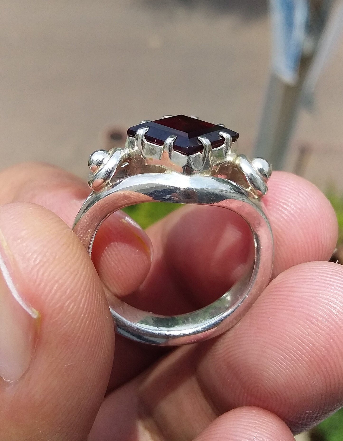 Red Garnet Ring, Square Gemstone Ring, January Birthstone Ring, 925 Silver Handmade Jewellery, Unique Design Ring, Stone Ring Size 7.5