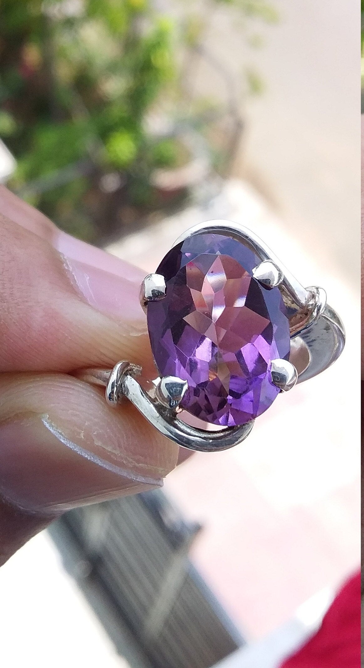 Natural Amethyst Ring, Amethyst Engagement Ring, Amethyst Stacking Ring, 925 Sterling Silver, February Birthstone Jewelry, Ring size 7.5