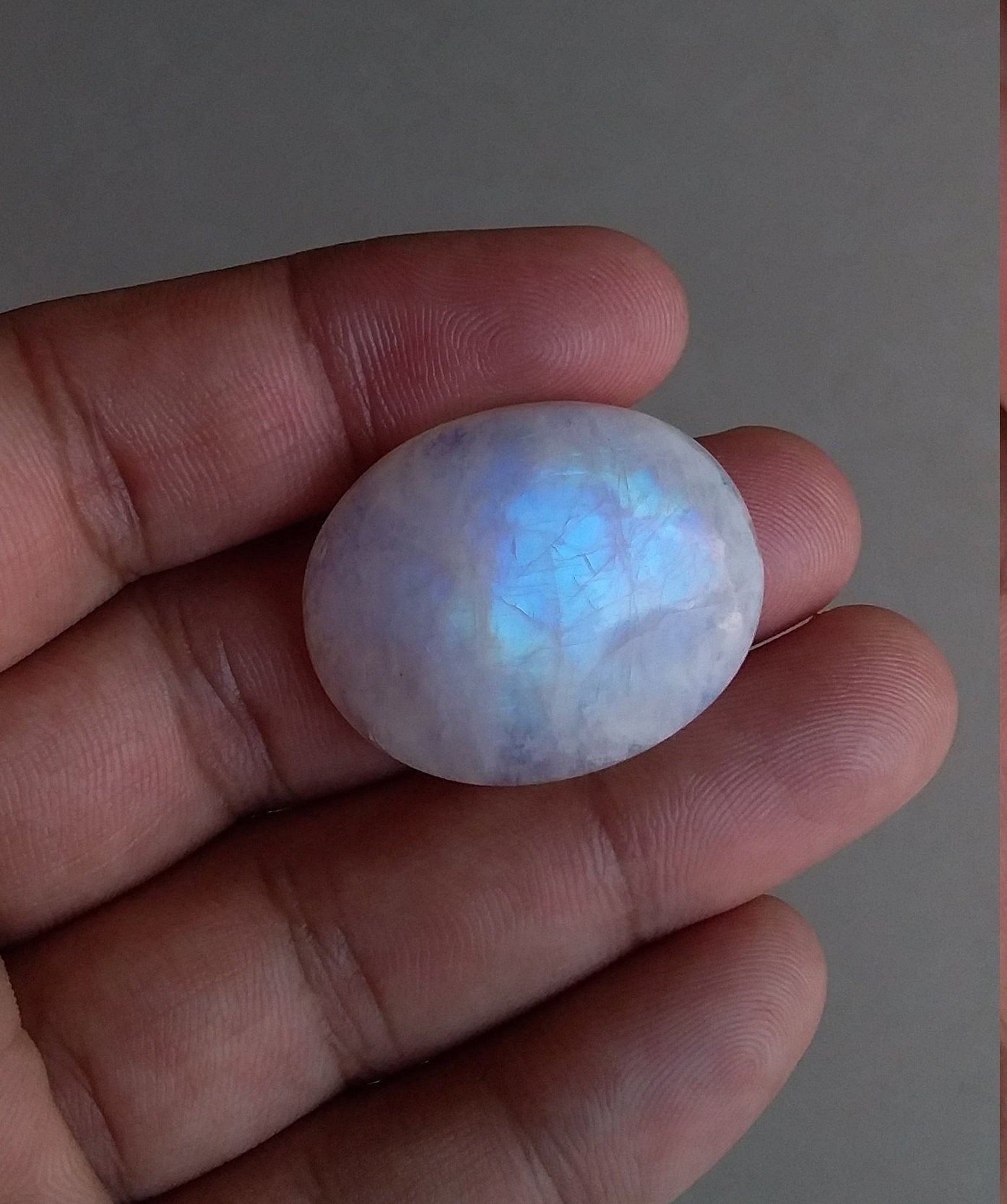 Rainbow Moonstone Cabochon, Blue Fire Moonstone, Natural Semi Precious Gemstone, Stone for Jewelry Making & Wire Wrapped, Flat Back Cabochon