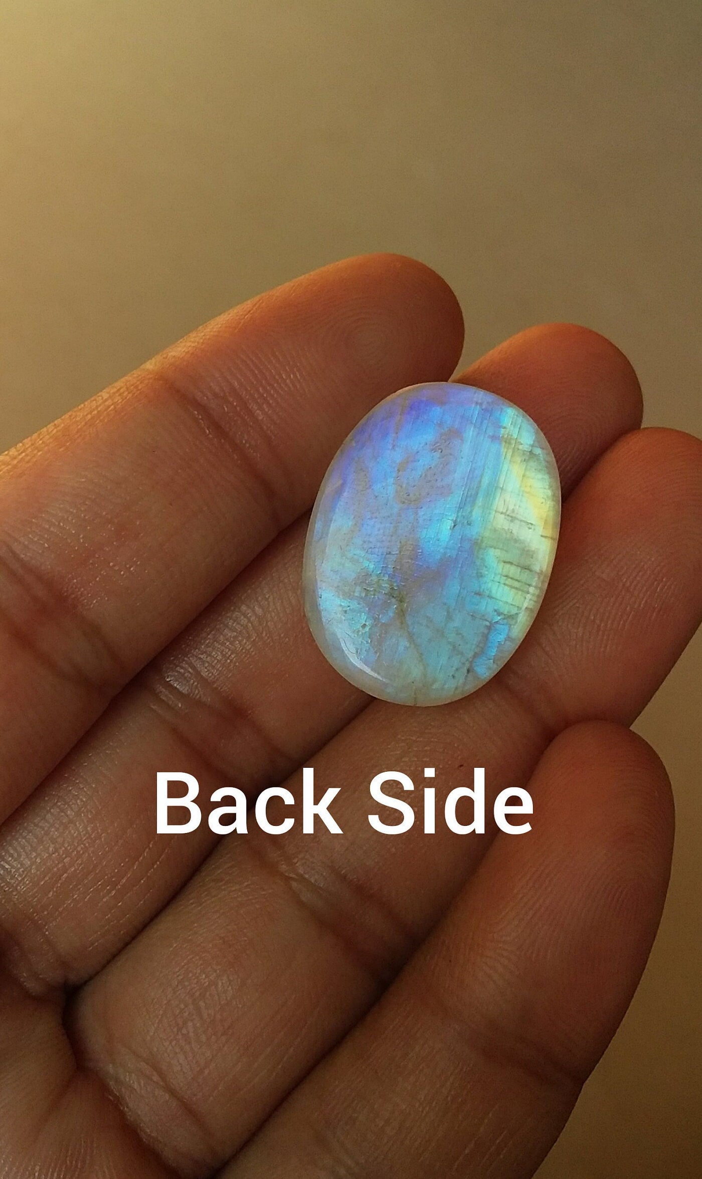 Natural Rainbow Moonstone, Oval Shape Blue Fire Cabochon, 25x18.5x7 MM 28 Carat Stone, Semi Precious Loose Gemstone
