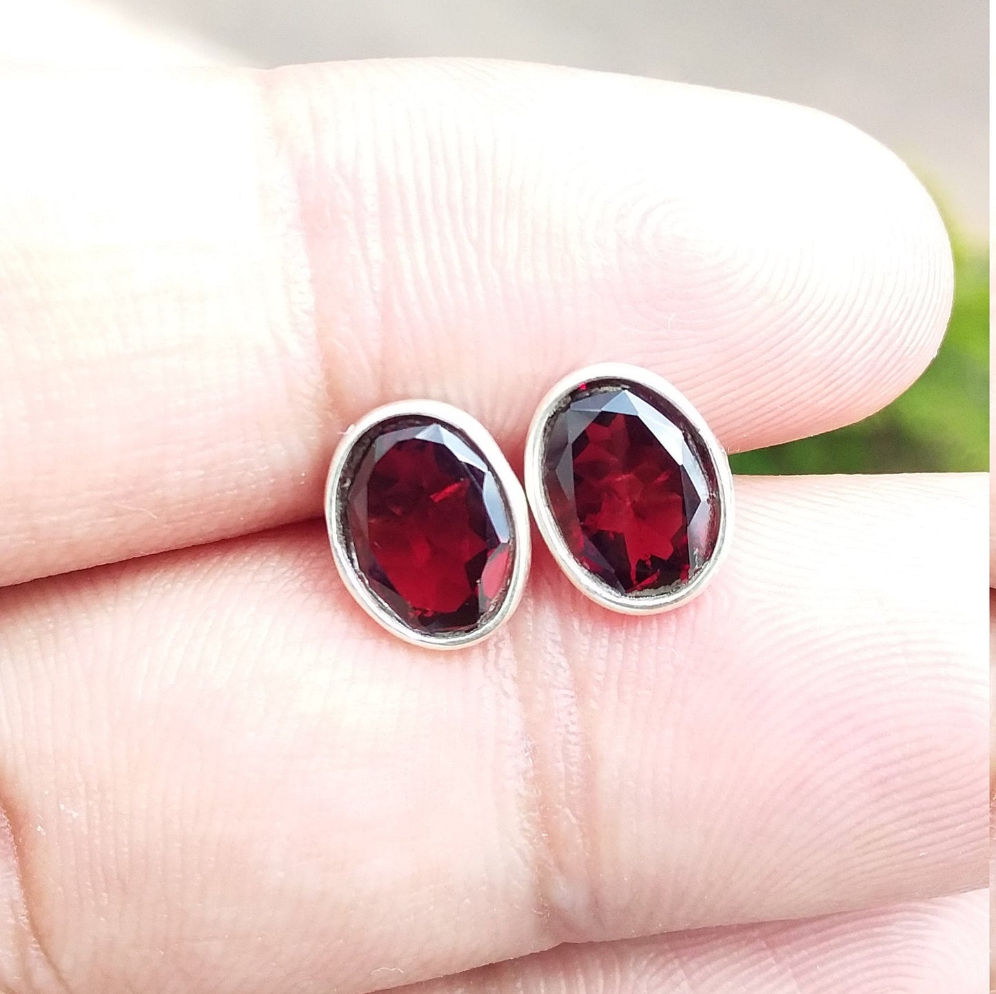 Natural Red Garnet Stud Earrings, 925 Sterling Silver Studs, Garnet Earrings, Gemstone Post Earrings, January Birthstone, Gift for Her