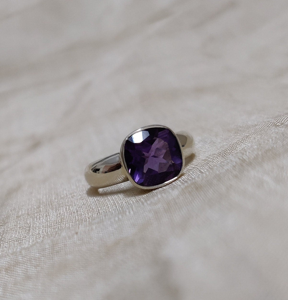 Natural Amethyst 925 Sterling Silver Handmade Ring, Healing Crystal Ring, February Birthstone Jewelry, Purple Stone Ring Size 6 & 7
