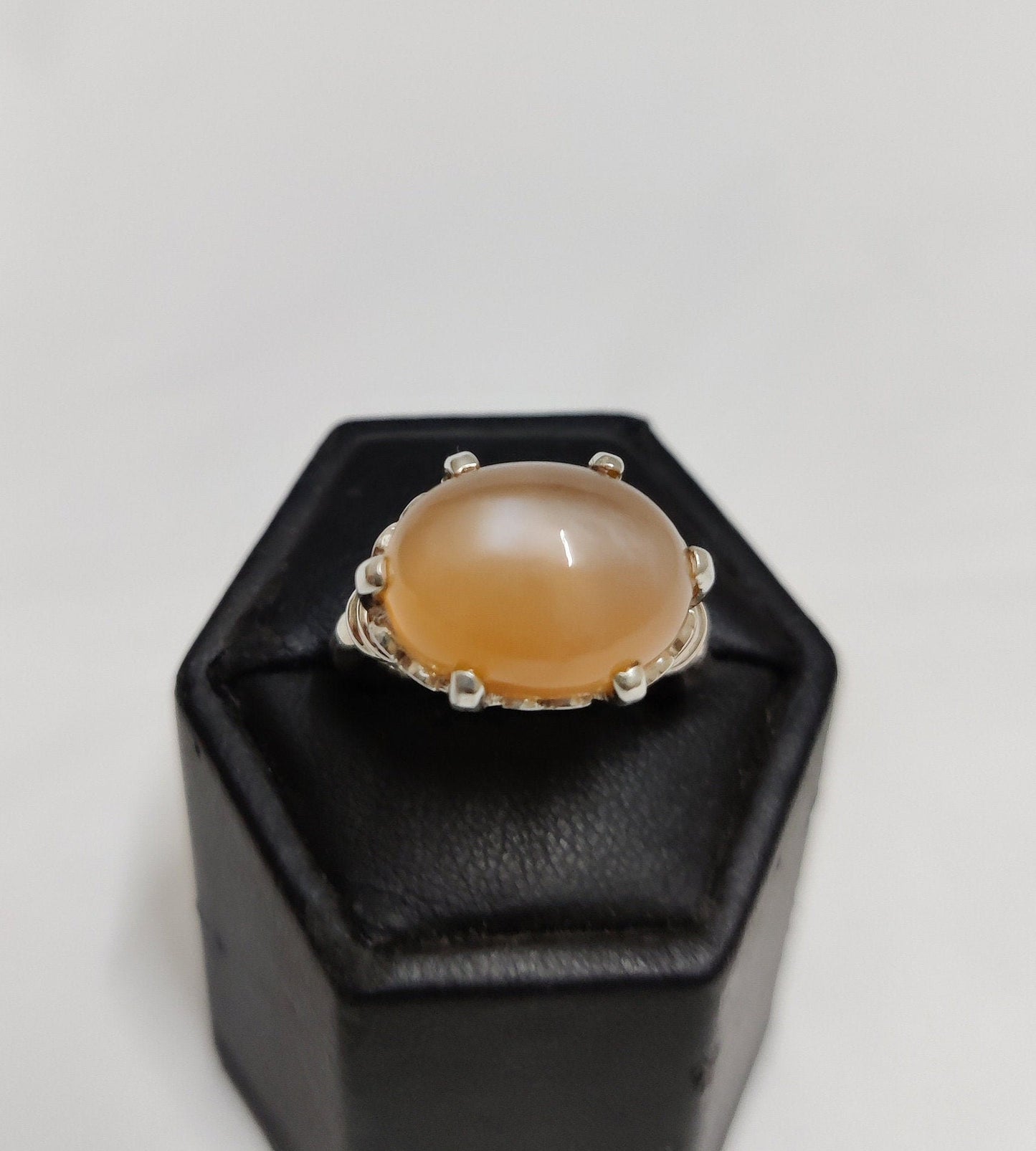 Natural Pink Moonstone Ring, Moonstone Silver Ring, 925 Silver, Prong Bezel Ring, Oval Moonstone, Boho Handmade Silver Ring, Statement Ring