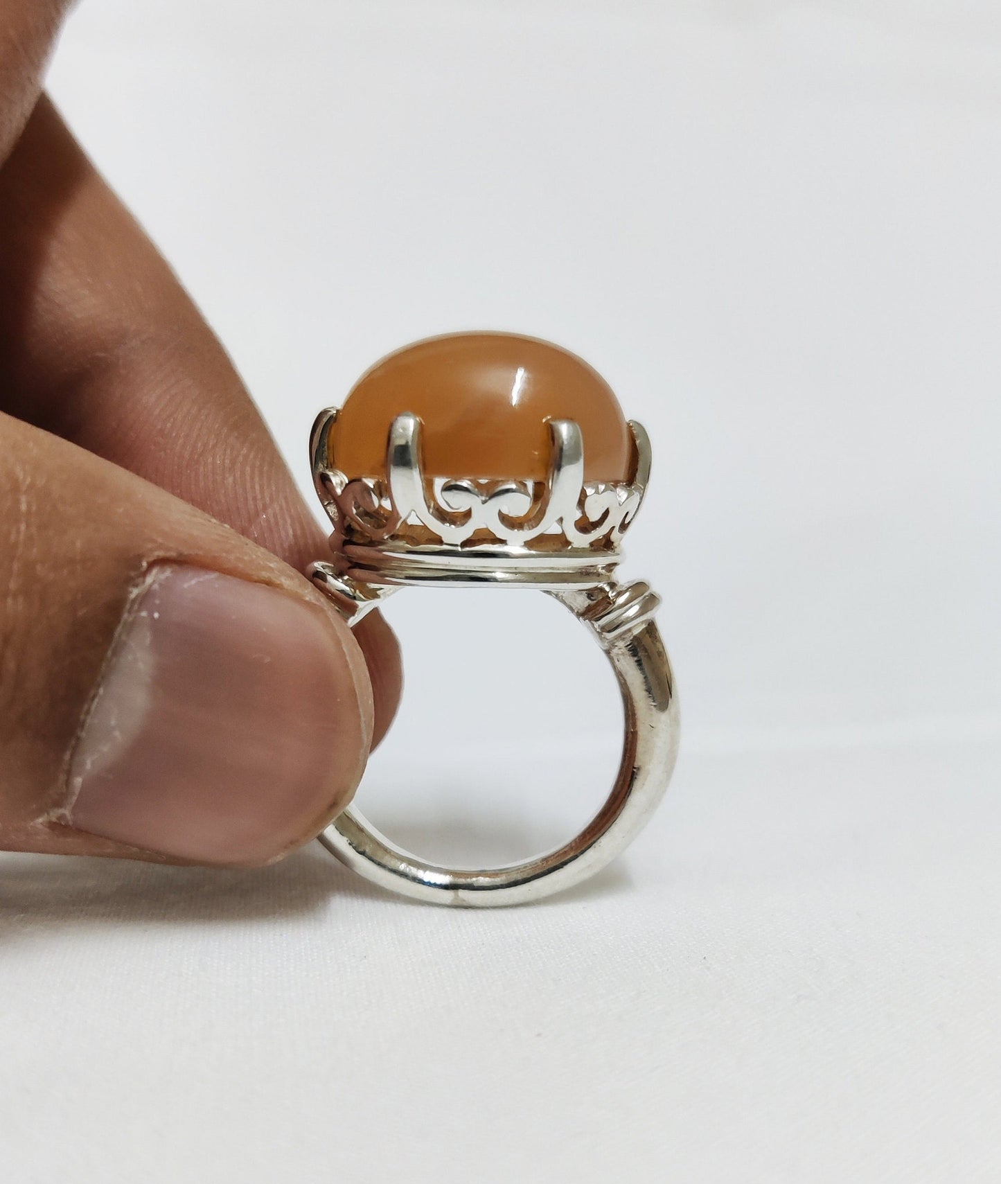 Natural Pink Moonstone Ring, Moonstone Silver Ring, 925 Silver, Prong Bezel Ring, Oval Moonstone, Boho Handmade Silver Ring, Statement Ring