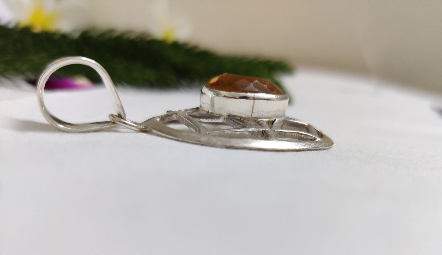 Citrine Hydro Pendant, 925 Sterling Silver Pendant, Handmade Jewelry, Citrine Jewelry, Yellow Gemstone Pendant, November Birthstone