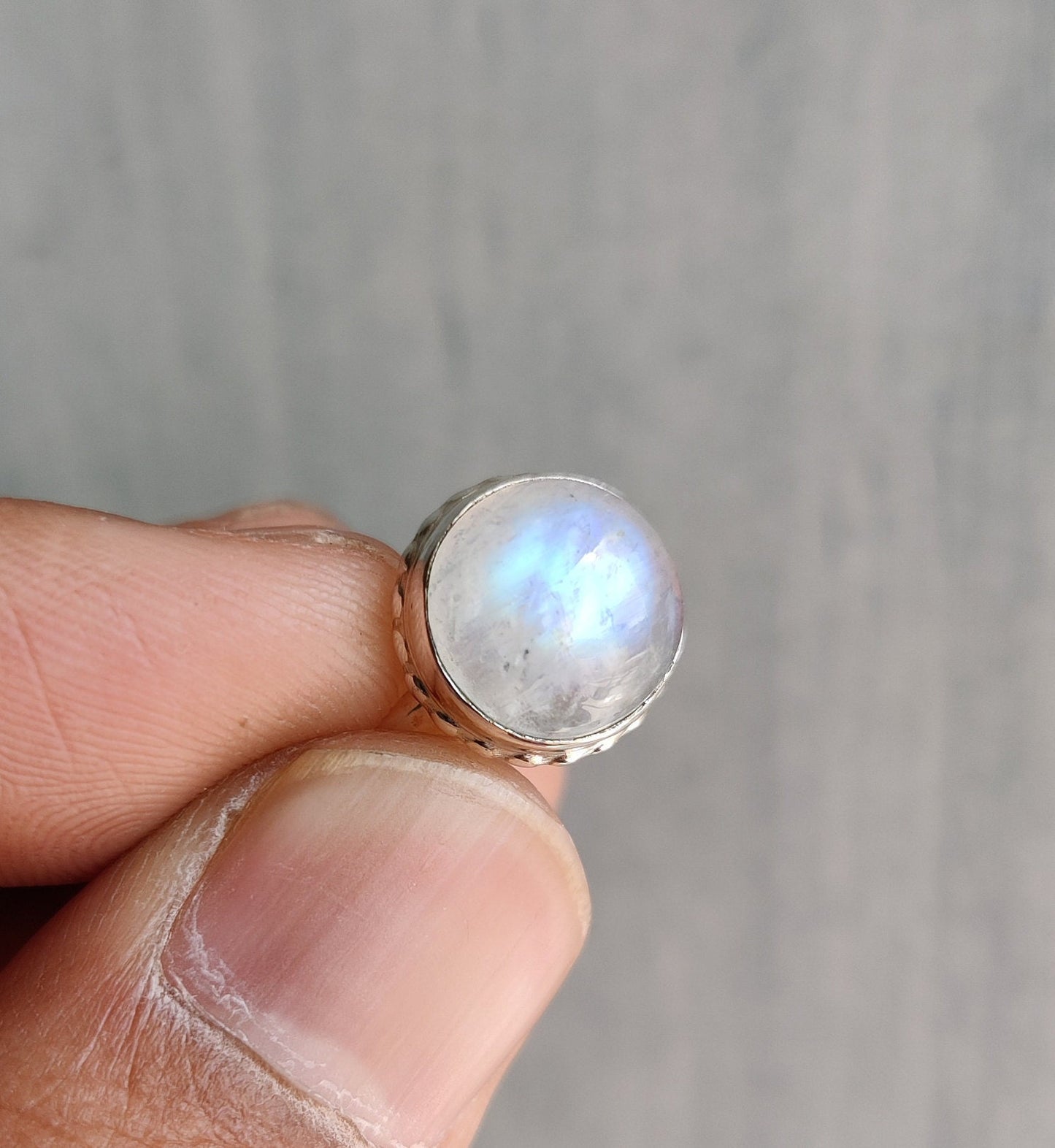 Natural Rainbow Moonstone Ring, 925 Silver Ring for Women, Blue Flash Moonstone Ring, Handmade Jewelry, Cabochon Stone Ring, Gift for Her