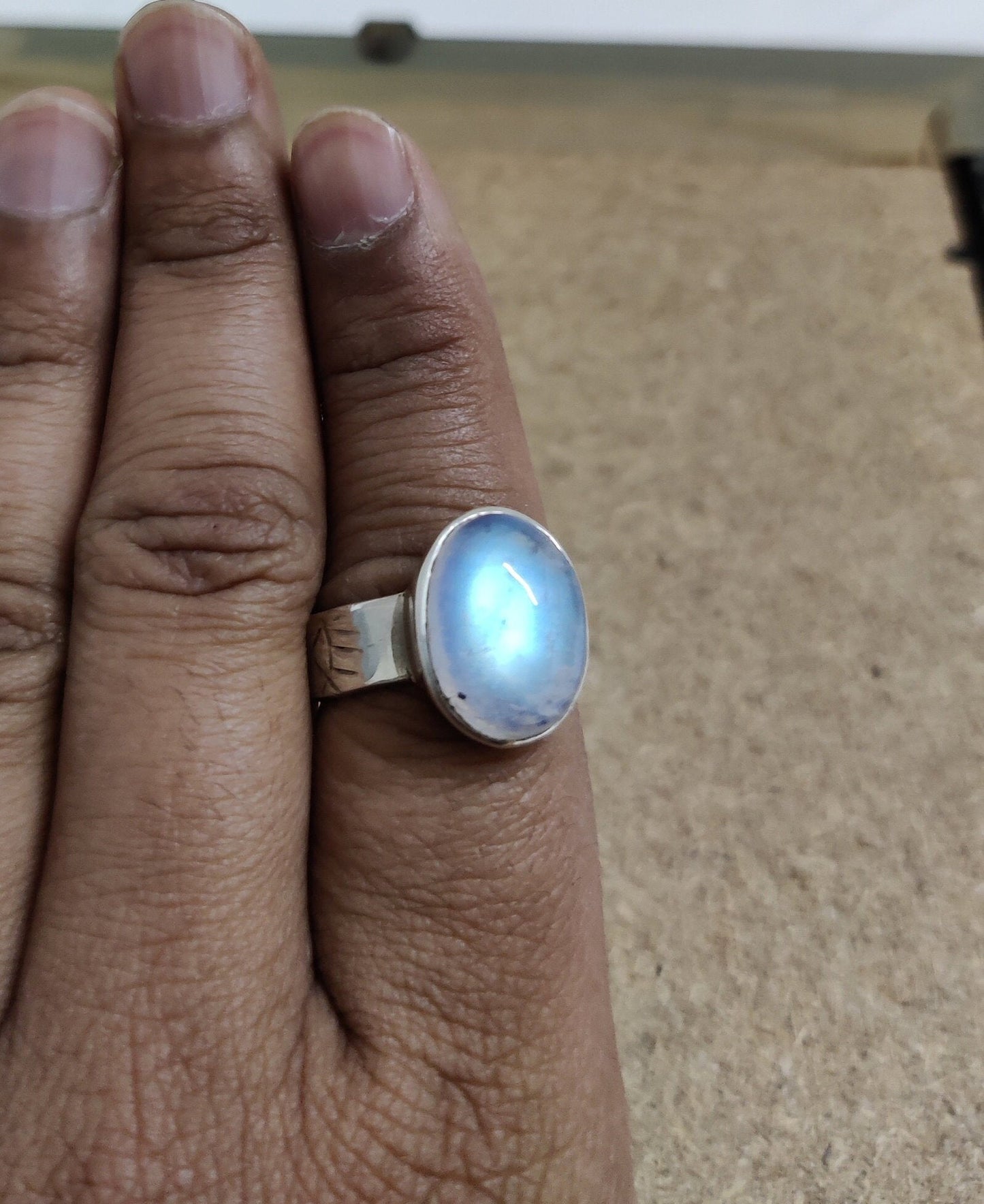 Natural Rainbow Moonstone Ring, Blue Flashy Gemstone Ring, 925 Sterling Silver Jewelry, Unisex Moonstone Jewelry, Promise Ring Size 9