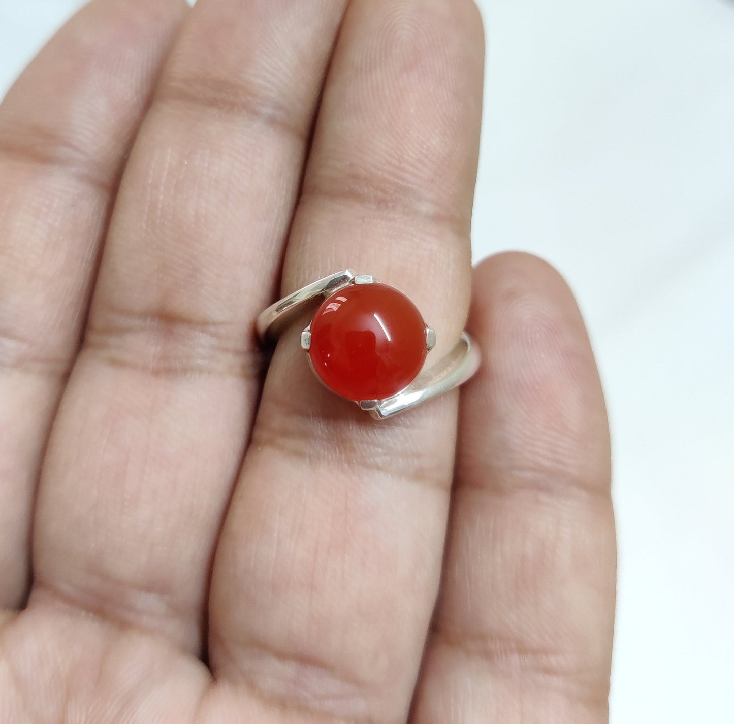Genuine Carnelian Ring, 925 Sterling Silver Jewelry, Cabochon Stone Ring, Red Carnelian Jewelry, Alternative Engagement Ring, Gift for Women