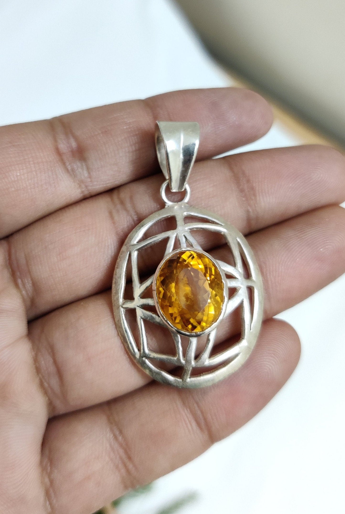 Citrine Hydro Pendant, 925 Sterling Silver Pendant, Handmade Jewelry, Citrine Jewelry, Yellow Gemstone Pendant, November Birthstone