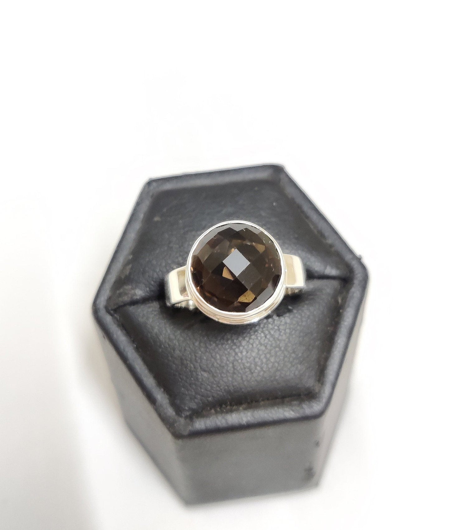 Natural Smoky Quartz Ring, Faceted Stone Ring, 925 Sterling Silver Jewelry, Brown Gemstone Ring, Handmade Gift for Her, Ring Size 7