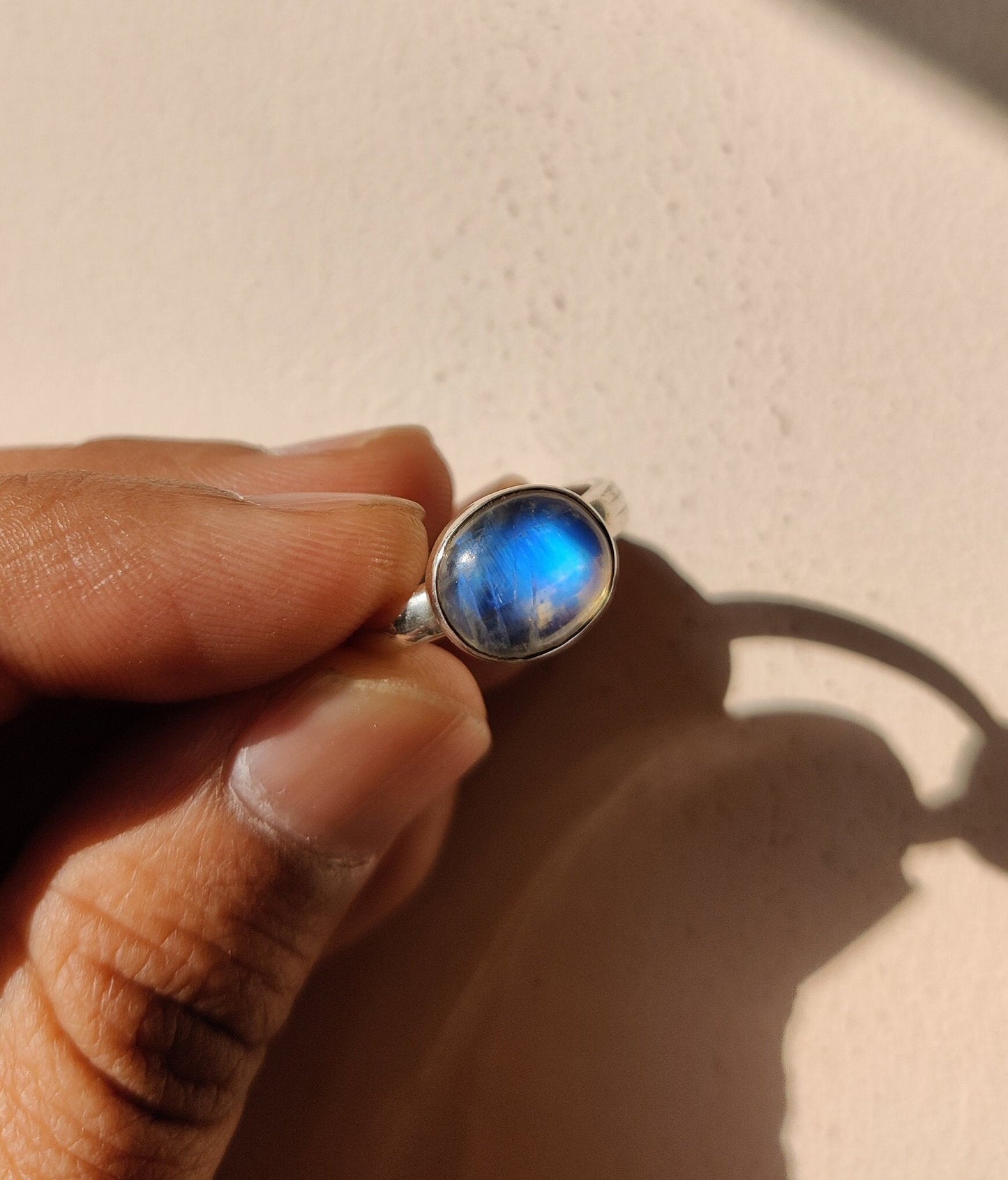 Rainbow Moonstone Ring 925 Sterling Solid Silver Jewelry Blue Fire Moonstone Ring for Women June Birthstone Gemstone Ring size 5 & 7.5
