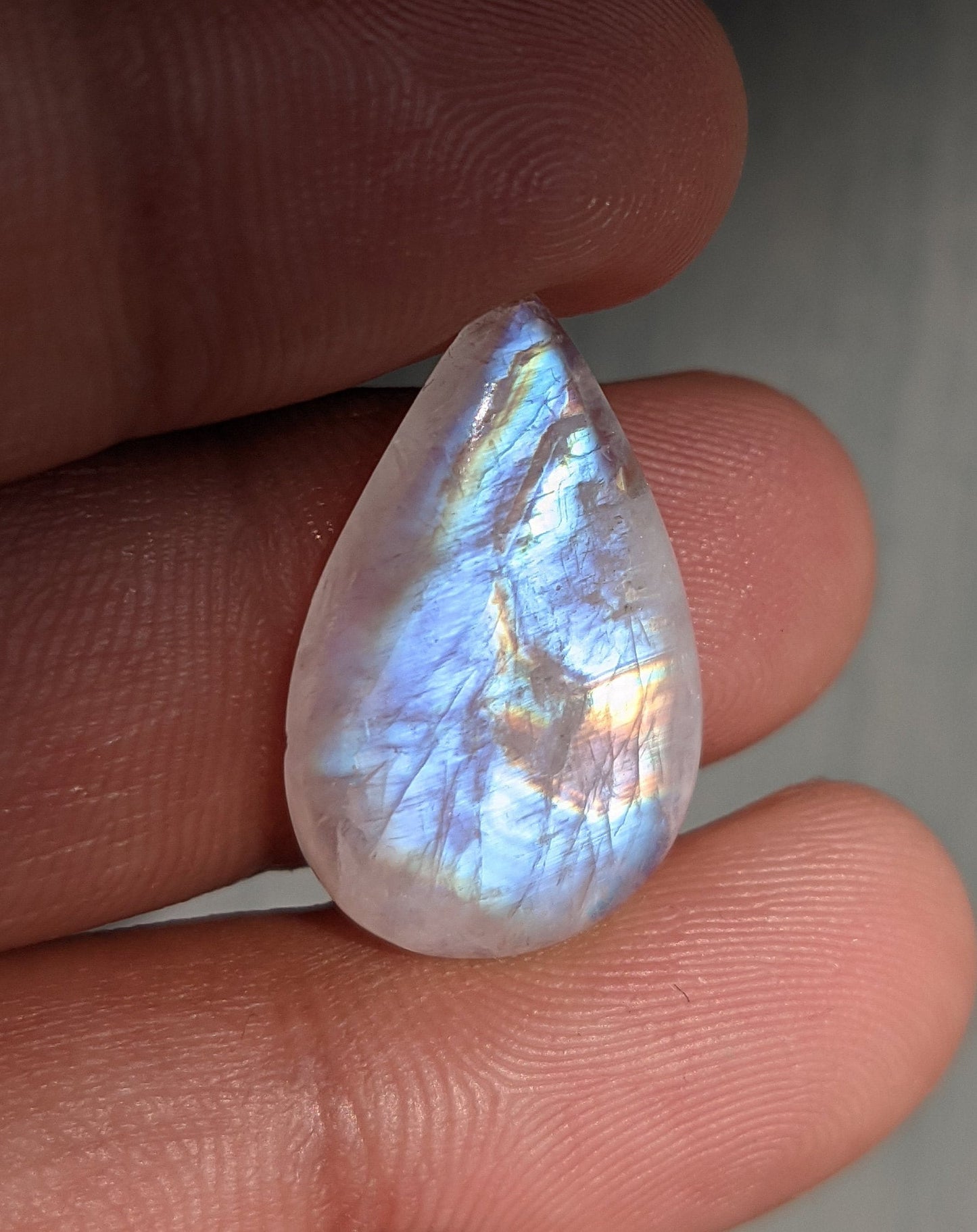 Top Quality Rainbow Moonstone Cabochon, Pear Shape Moonstone, Reiki Energy Blessed Stone, Jewelry Making Stone, 13.00 CTS 23.5x15x5 MM