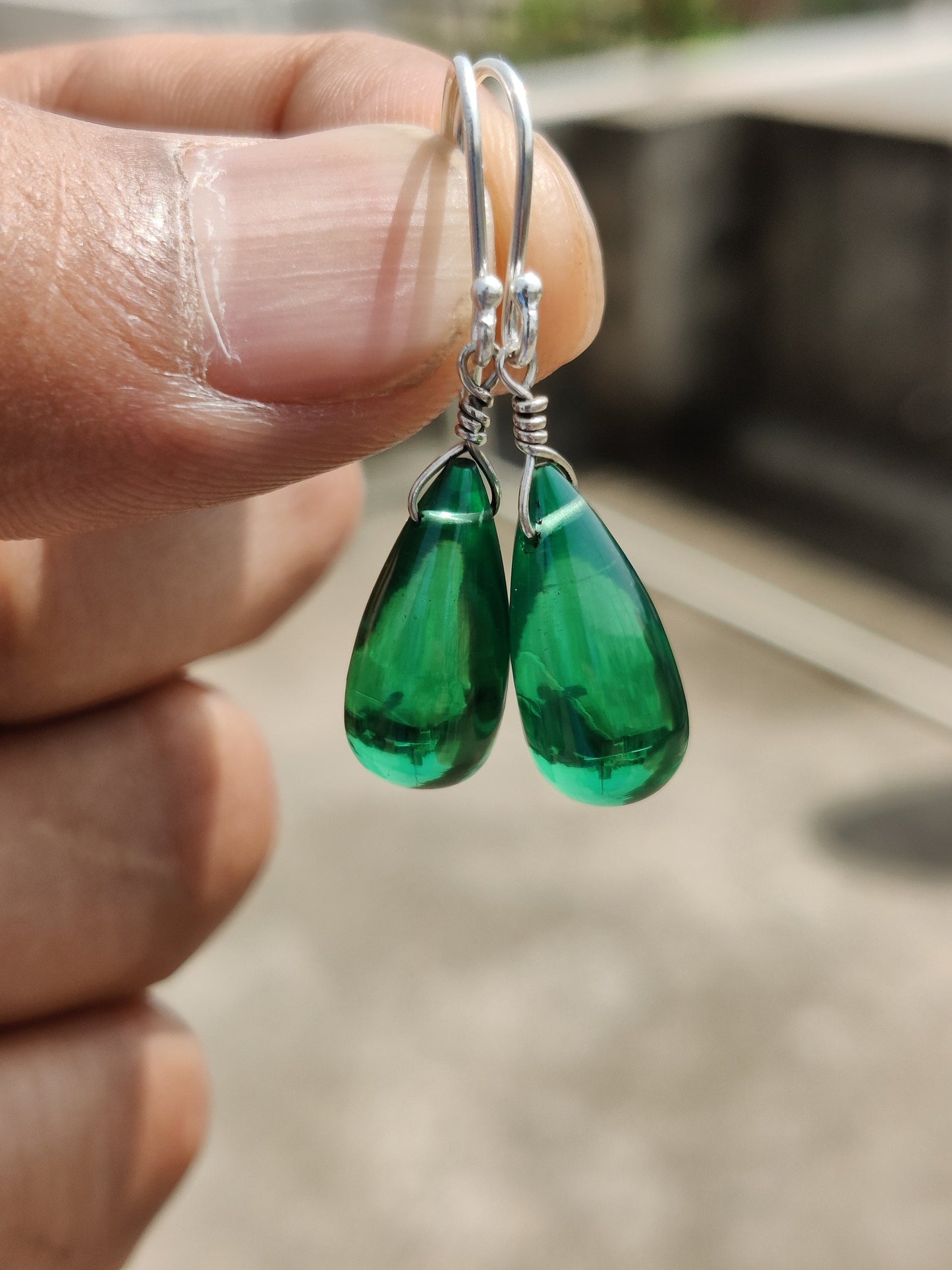 Green Hydro Glass Earrings, 925 Sterling Silver Earrings, Green Gemstone Earrings, Drops Earrings, Party earrings