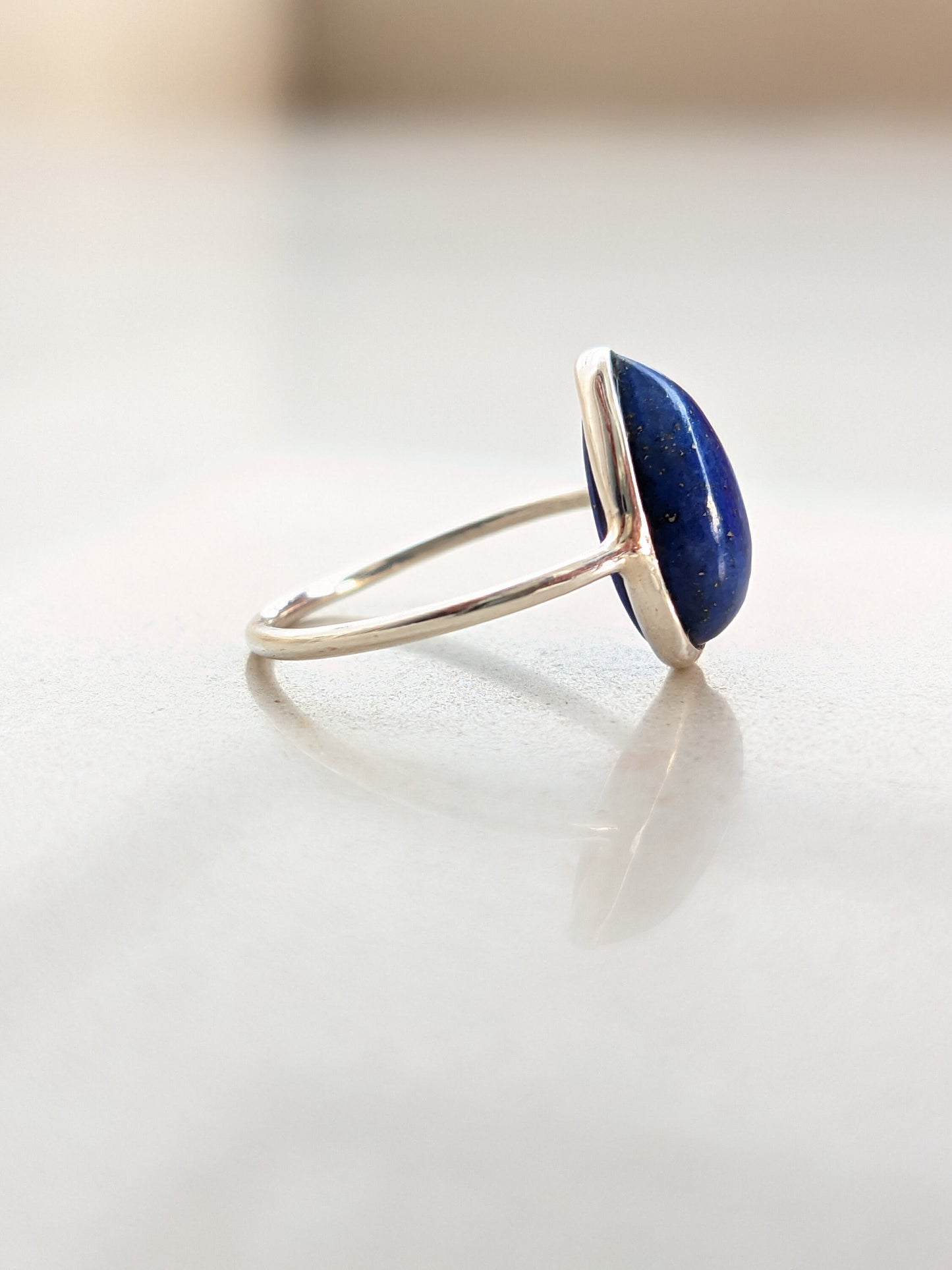 Lapis Lazuli Ring, 925 Sterling Silver, Natural Pear Cabochon Gemstone, Blue Lapis Handmade Jewelry, Gemstone Silver Ring, Gift for Her