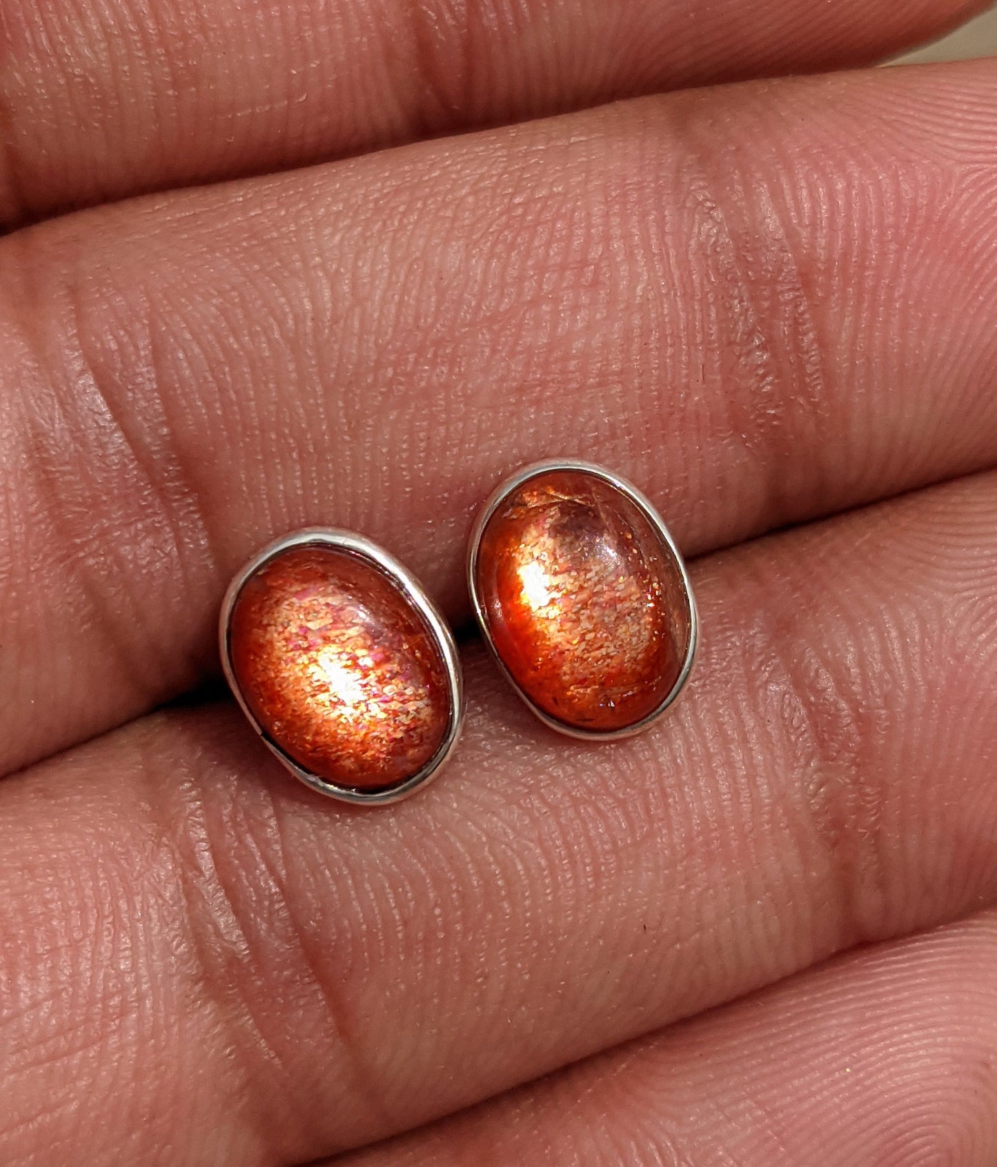Natural Sunstone Stud Earrings, Gemstone Jewelry, 925 Sterling Silver Silver Studs, Sunstone Jewelry, Orange Cabochon Stone, Studs for Her