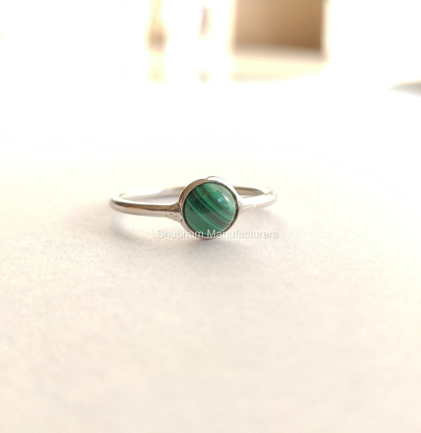 Natural Malachite Ring, 925 Sterling Silver Ring, Minimalist Gemstone Ring, Tiny Stone Silver Ring, Simple Ring for Her, Thin Band Ring
