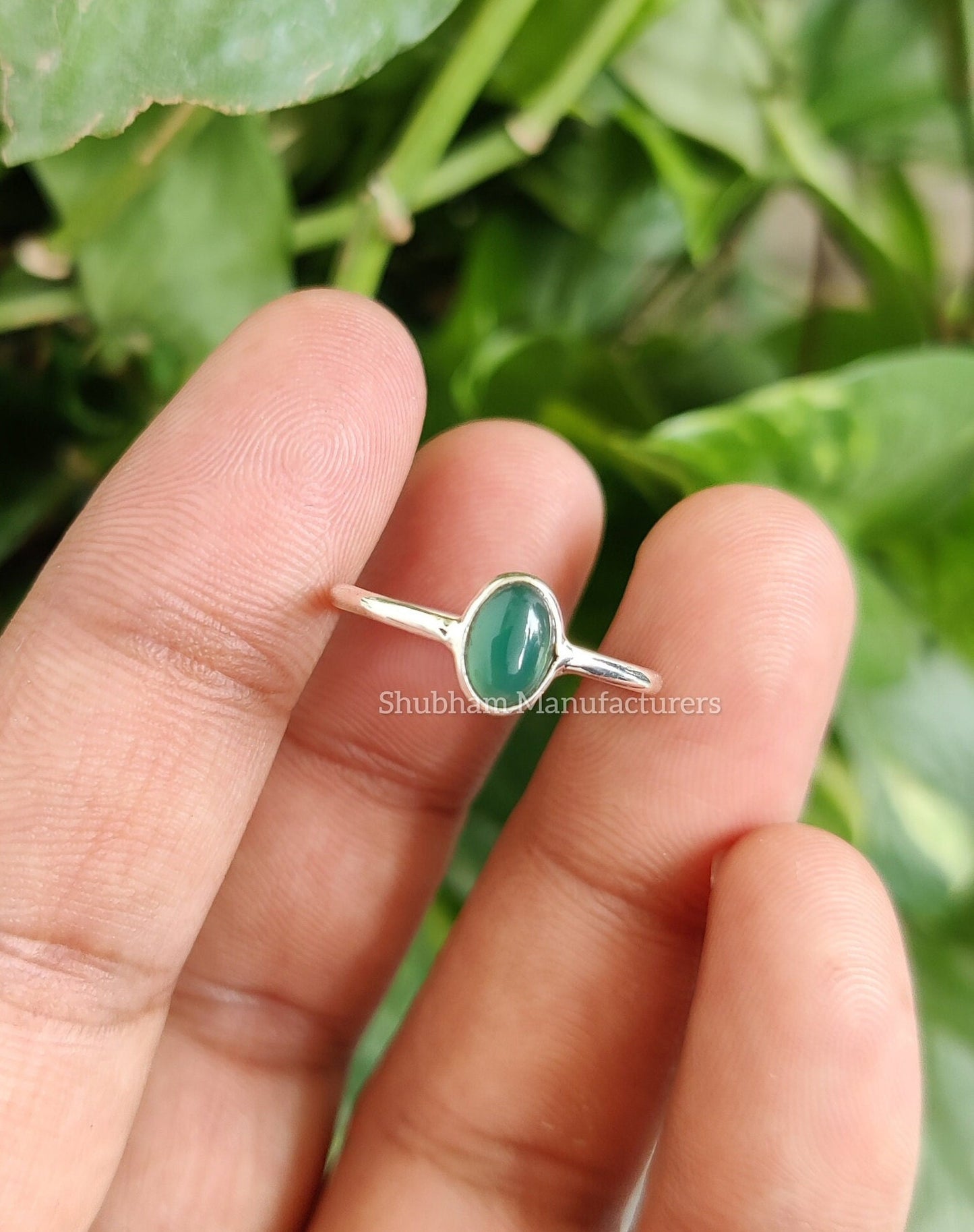 Natural Green Onyx Ring, 925 Sterling Silver Ring, Green Stone, Cabochon Gemstone, Dainty Silver Ring, Minimalist Ring, Tiny Onyx Ring