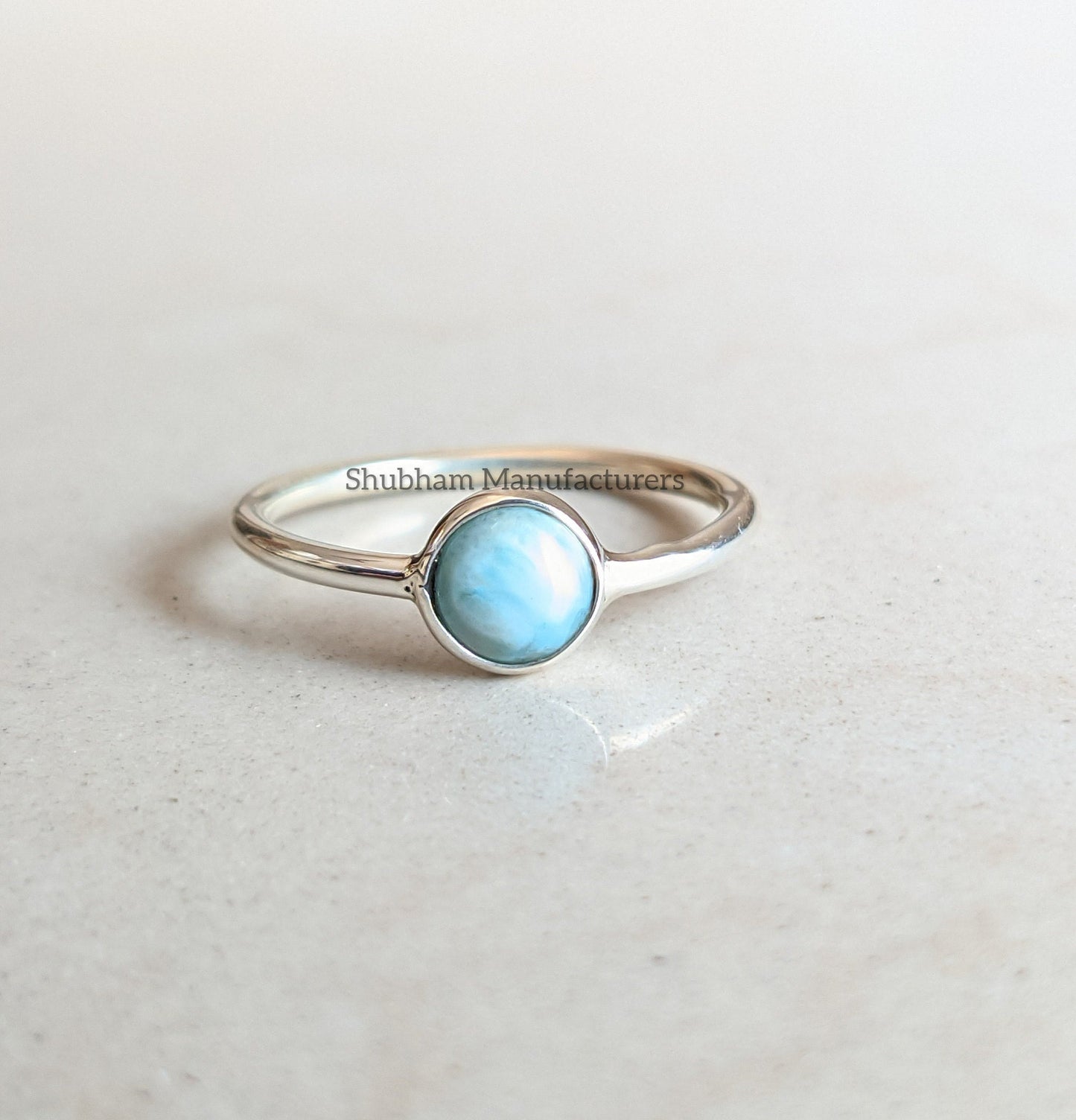 Natural Larimar Ring, 925 Sterling Silver Ring, Blue Gemstone Ring, Tiny Dainty Ring, Handmade Gift for Her, Larimar Jewelry for Women