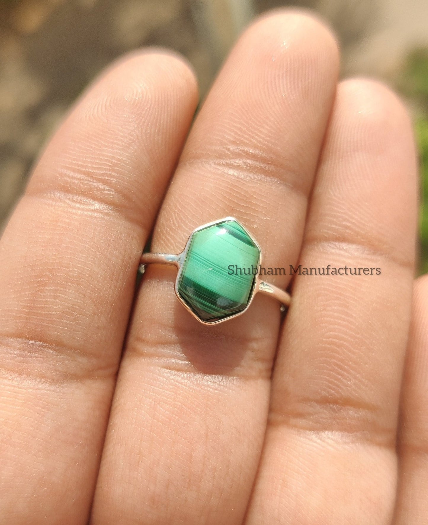 Natural Malachite Ring, 925 Sterling Silver Ring, Fancy Shape Ring, Silver Malachite Jewelry, Women's Ring, Hexagon Ring, Birthstone Gift