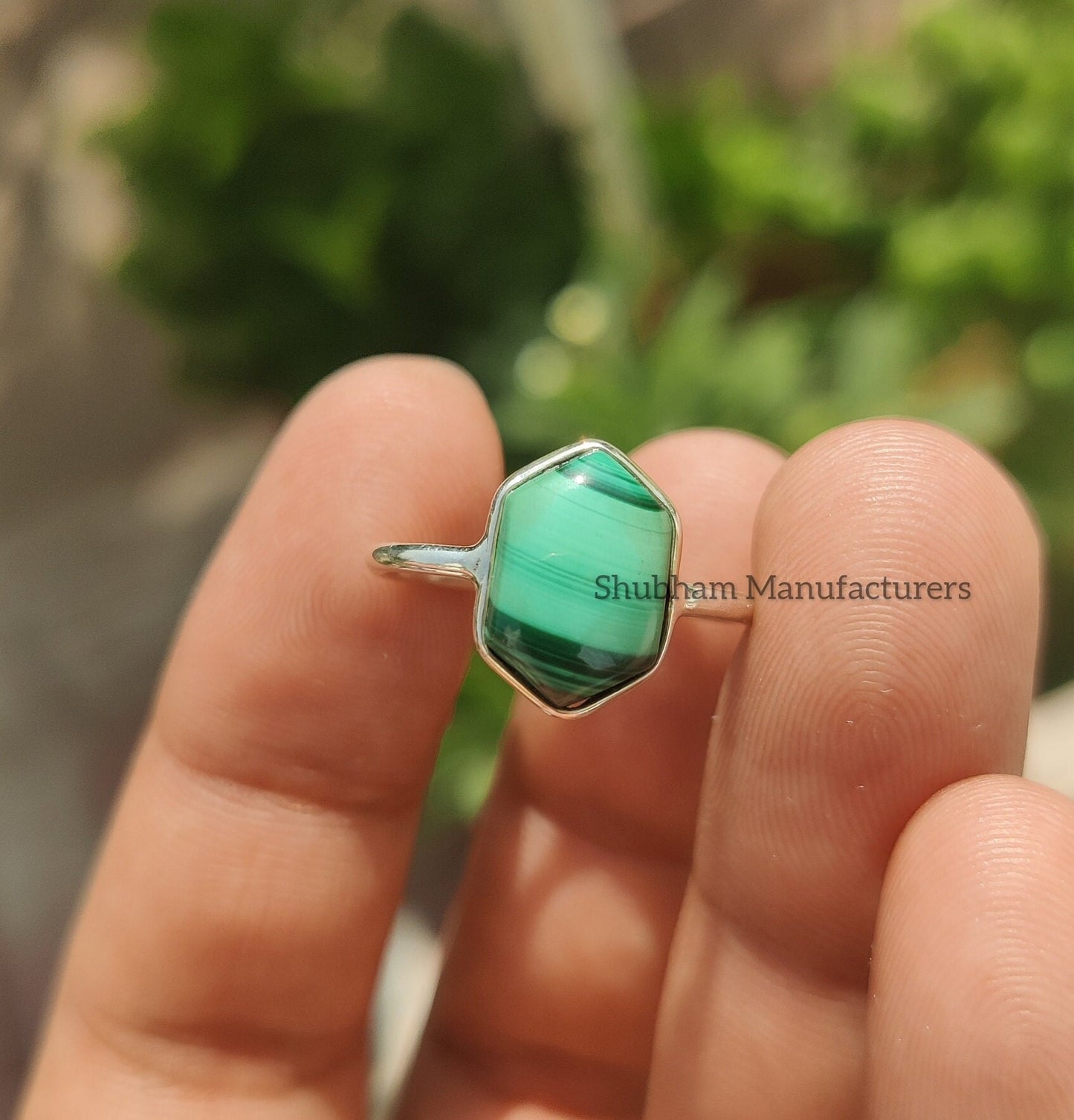 Natural Malachite Ring, 925 Sterling Silver Ring, Fancy Shape Ring, Silver Malachite Jewelry, Women's Ring, Hexagon Ring, Birthstone Gift