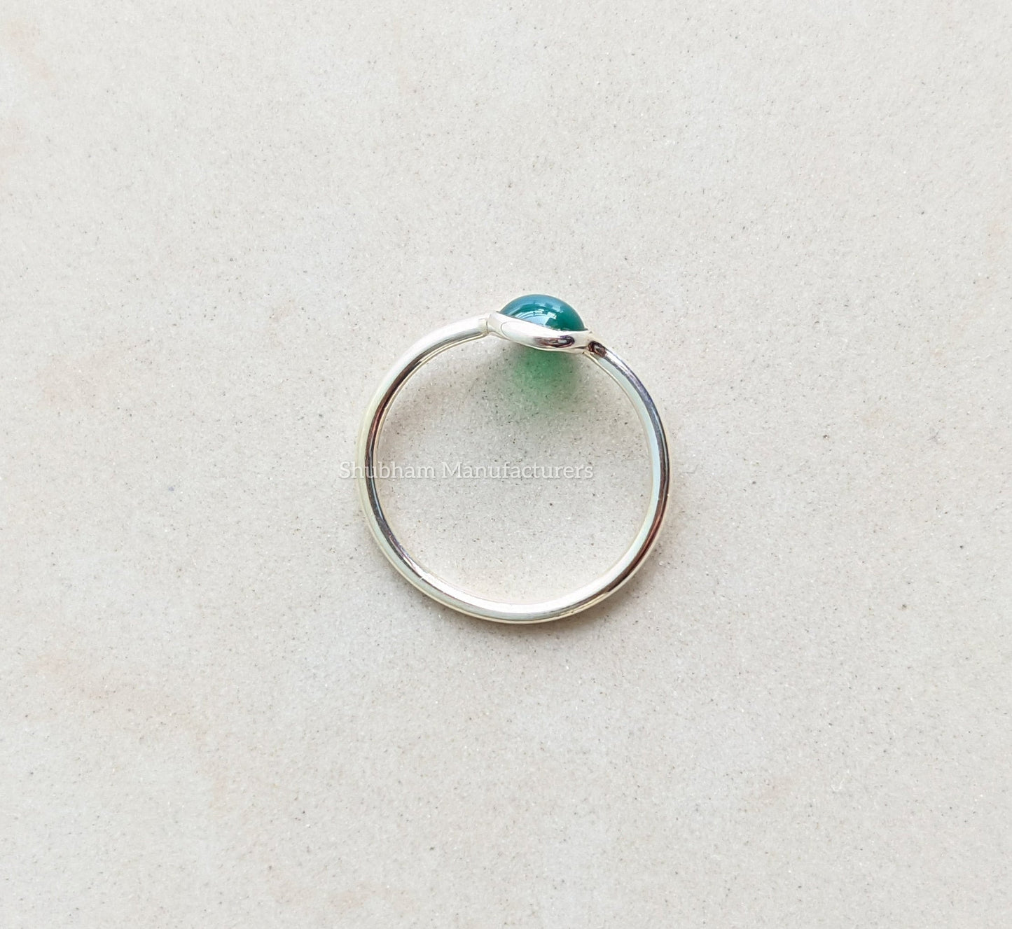 Natural Green Onyx Ring, 925 Sterling Silver Ring, Green Stone, Cabochon Gemstone Stacking Ring, Dainty Silver Ring, Women's Minimalist Ring