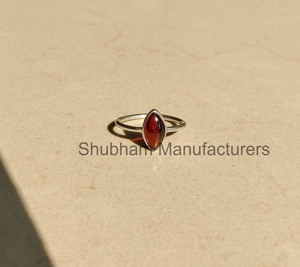 Natural Garnet Ring, 925 Sterling Silver Ring, Garnet Minimalist Ring, Dainty Gemstone Ring, January Birthstone Ring, Simple Ring for Women