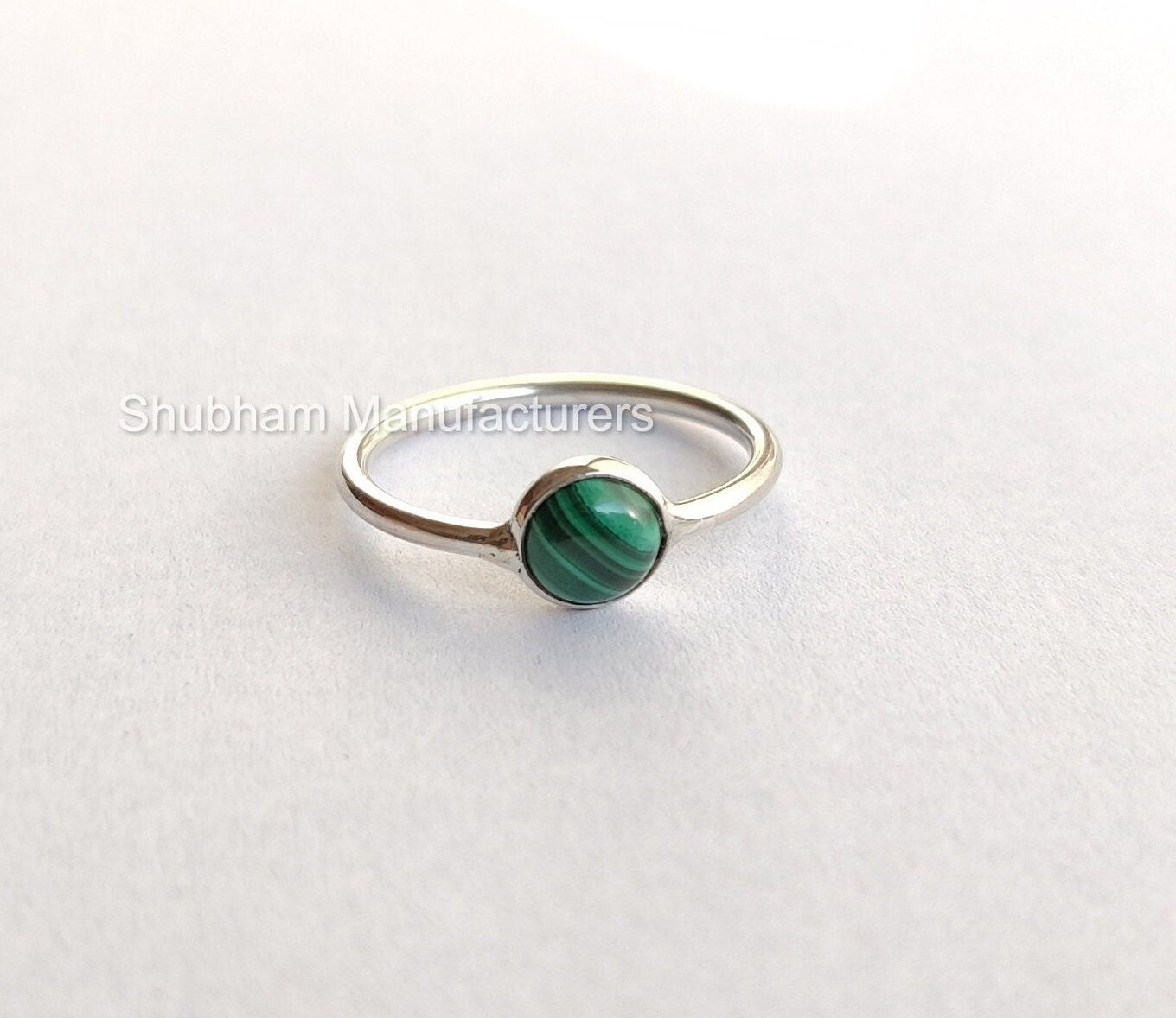 Natural Malachite Ring, 925 Sterling Silver Ring, Minimalist Gemstone Ring, Tiny Stone Silver Ring, Simple Ring for Her, Thin Band Ring