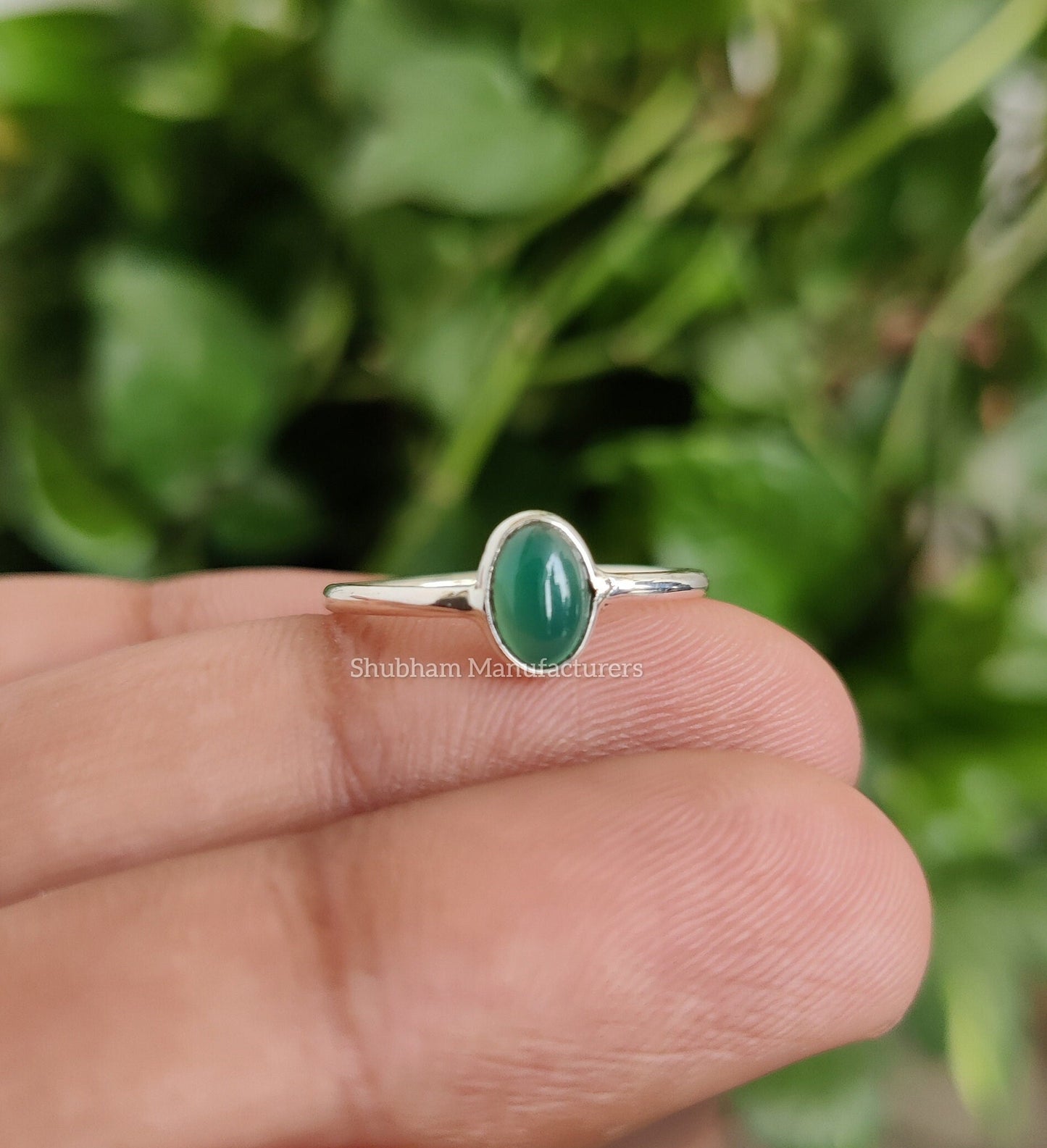 Natural Green Onyx Ring, 925 Sterling Silver Ring, Green Stone, Cabochon Gemstone, Dainty Silver Ring, Minimalist Ring, Tiny Onyx Ring