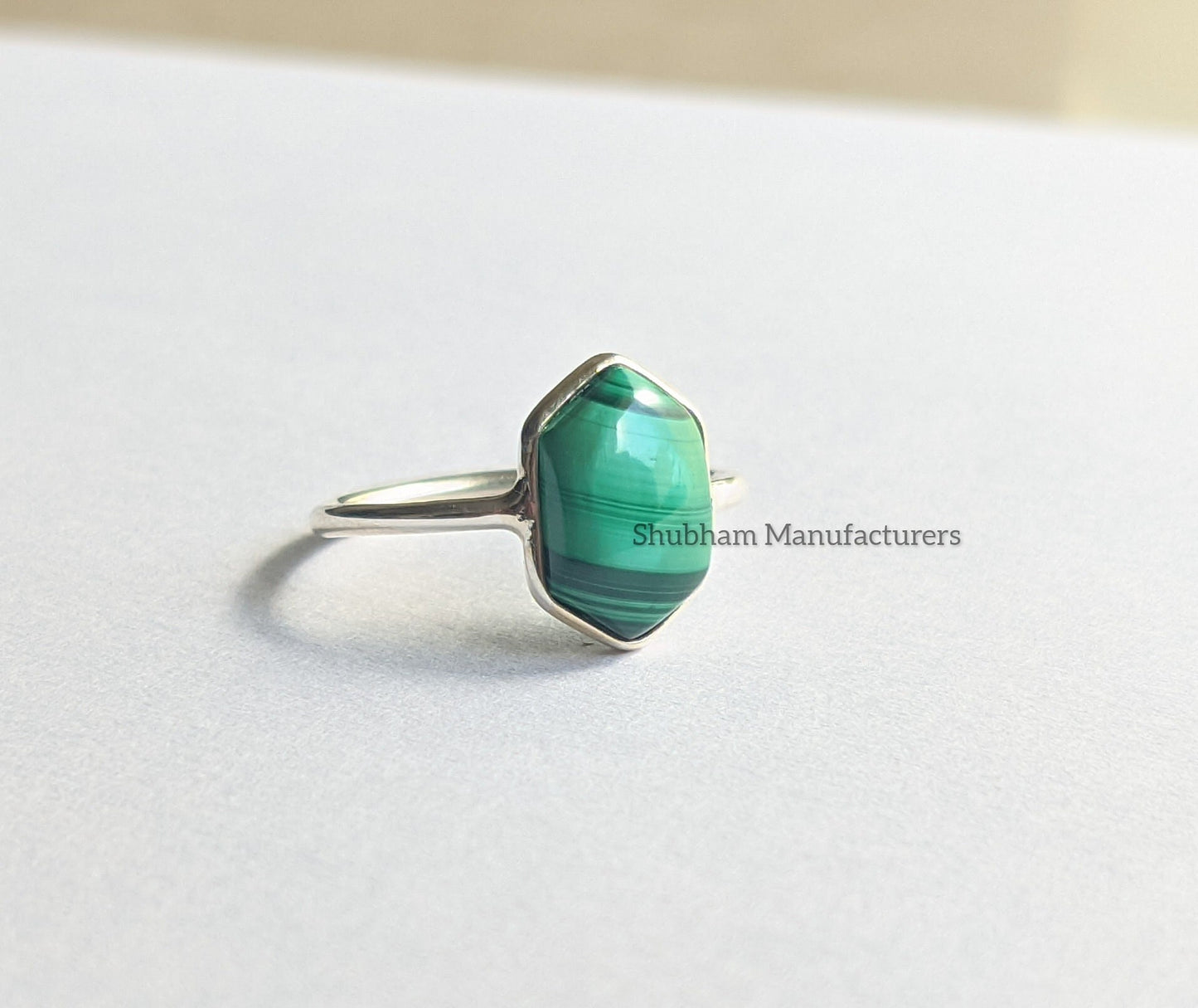 Natural Malachite Ring, 925 Sterling Silver Ring, Fancy Shape Ring, Silver Malachite Jewelry, Women's Ring, Hexagon Ring, Birthstone Gift