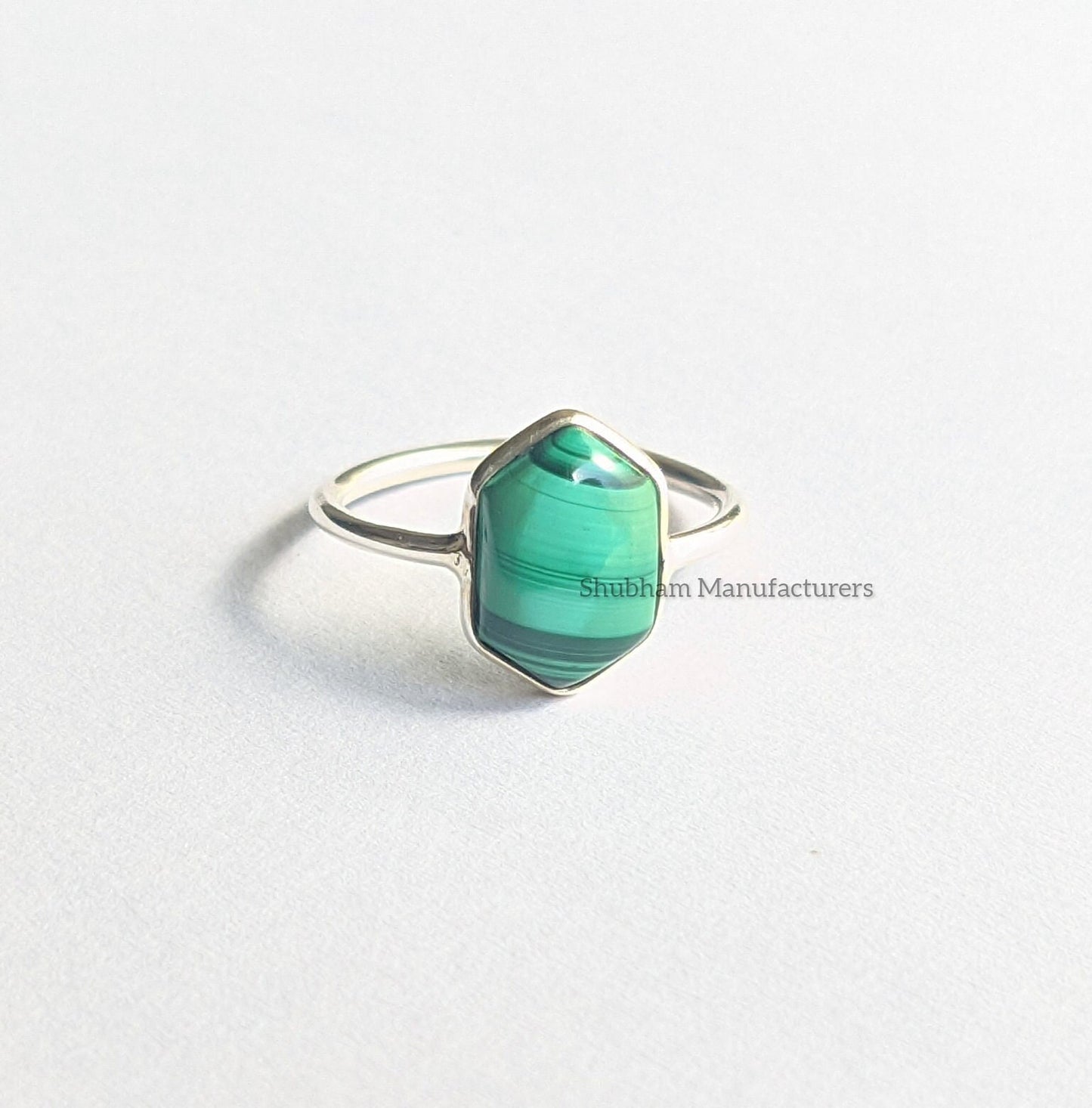 Natural Malachite Ring, 925 Sterling Silver Ring, Fancy Shape Ring, Silver Malachite Jewelry, Women's Ring, Hexagon Ring, Birthstone Gift