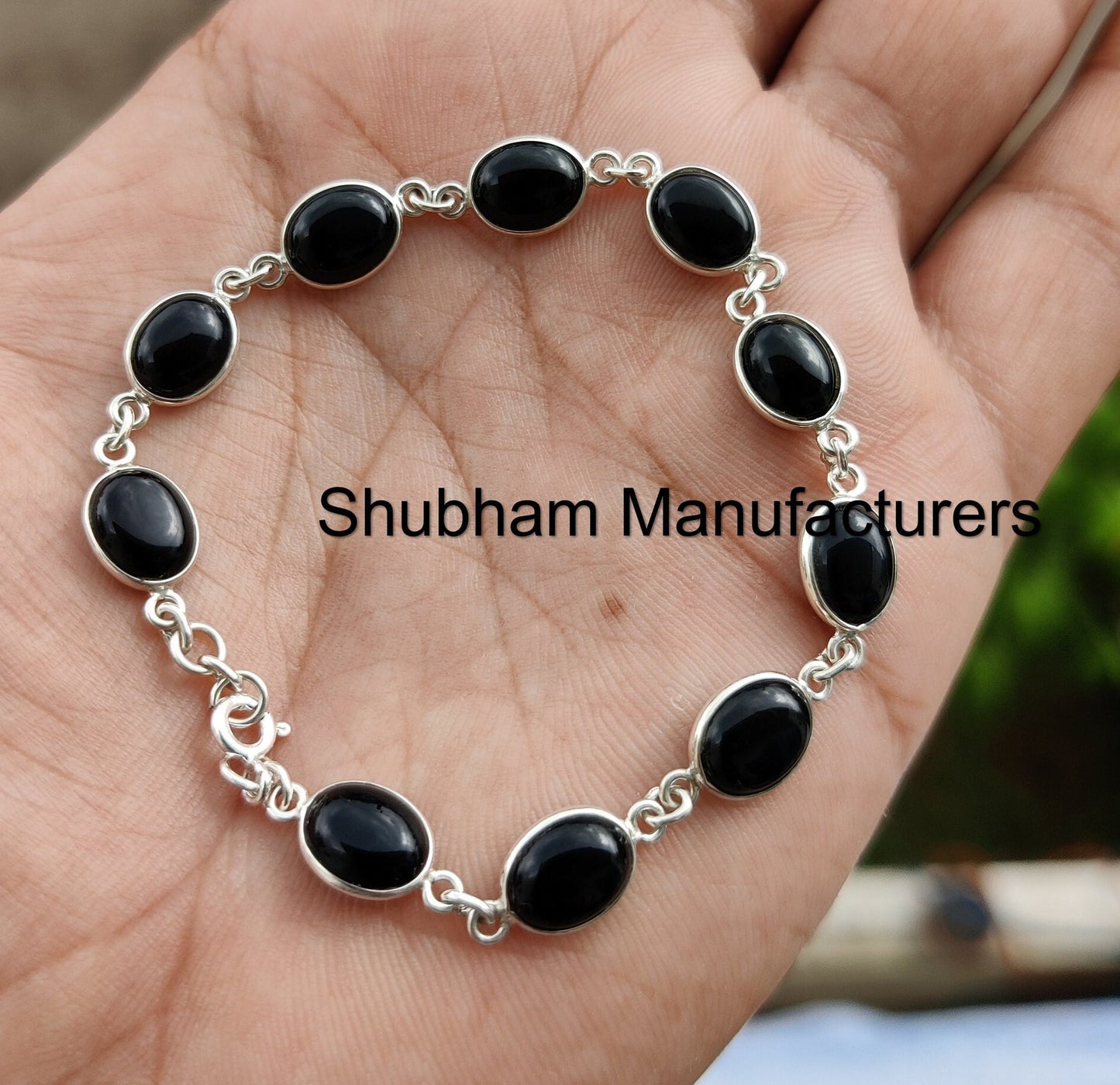 Natural Black Onyx Bracelet, 925 Sterling Silver Bracelet, Gemstone Jewelry, Black Stone Bracelet, Adjustable Chain Bracelet, Wedding Gift