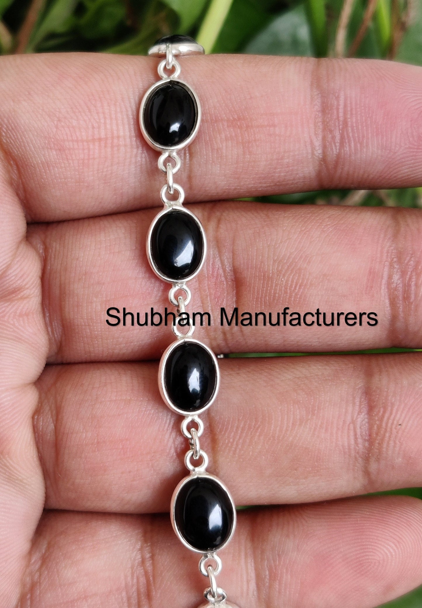 Natural Black Onyx Bracelet, 925 Sterling Silver Bracelet, Gemstone Jewelry, Black Stone Bracelet, Adjustable Chain Bracelet, Wedding Gift