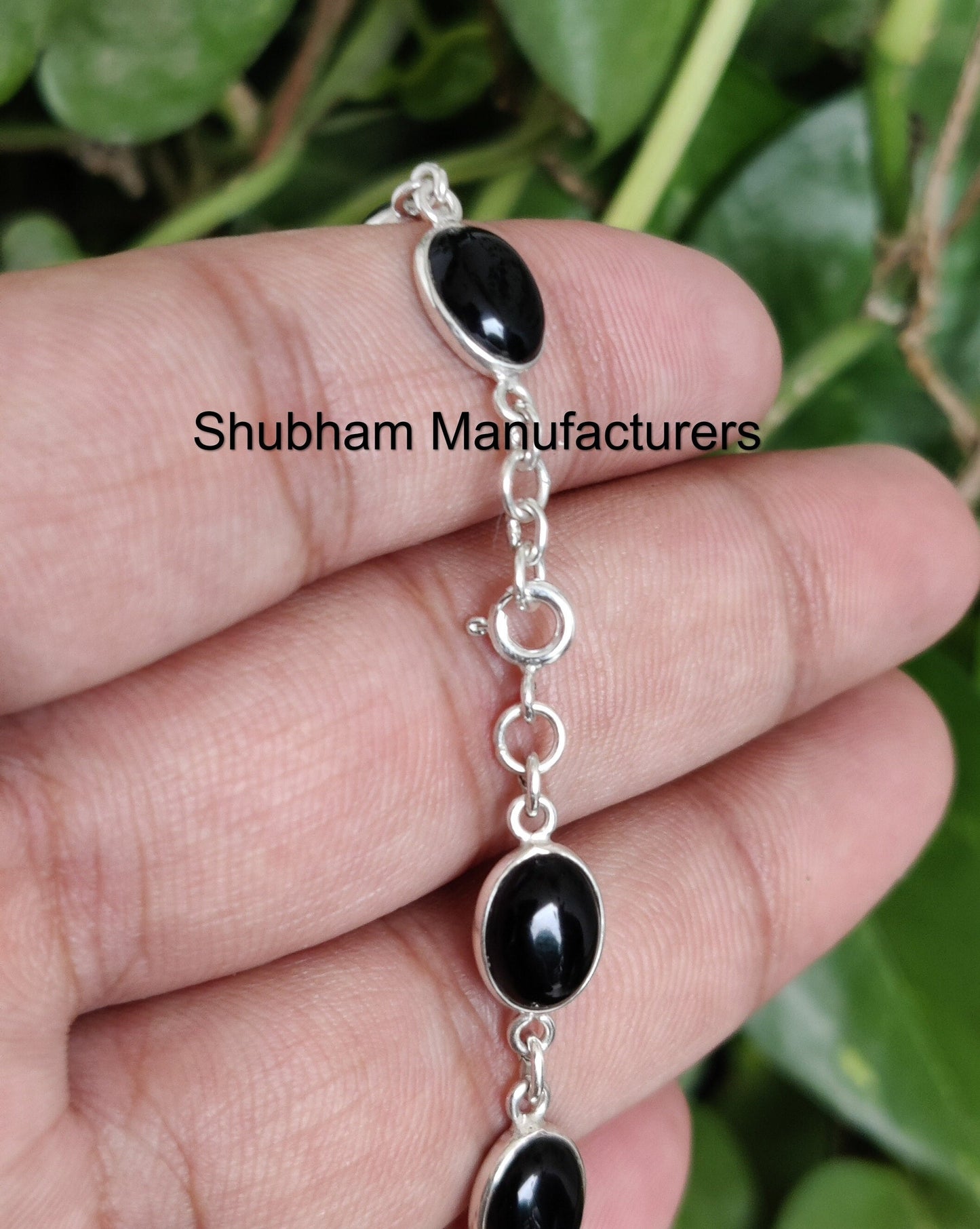 Natural Black Onyx Bracelet, 925 Sterling Silver Bracelet, Gemstone Jewelry, Black Stone Bracelet, Adjustable Chain Bracelet, Wedding Gift