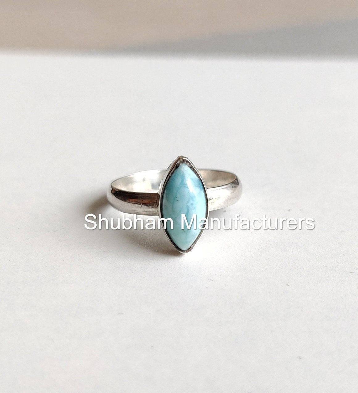 Larimar Ring, 925 Sterling Silver Ring, Blue Gemstone Ring, Marquise Women's Ring, Natural Stone Ring, Handmade Gift for Her, Organic Ring