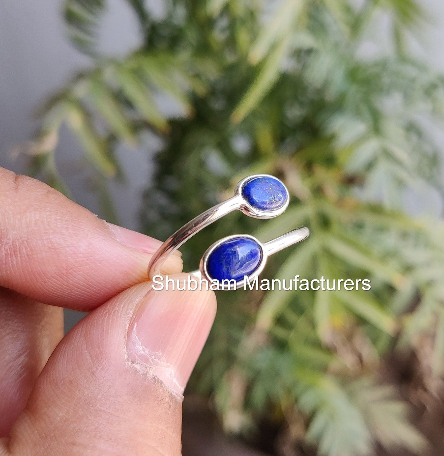 Natural Lapis Lazuli Ring, 925 Sterling Silver Ring, Dual Stone Ring, Blue Gemstone, Tiny Minimalist Ring for Her, Buypass Adjustable Ring