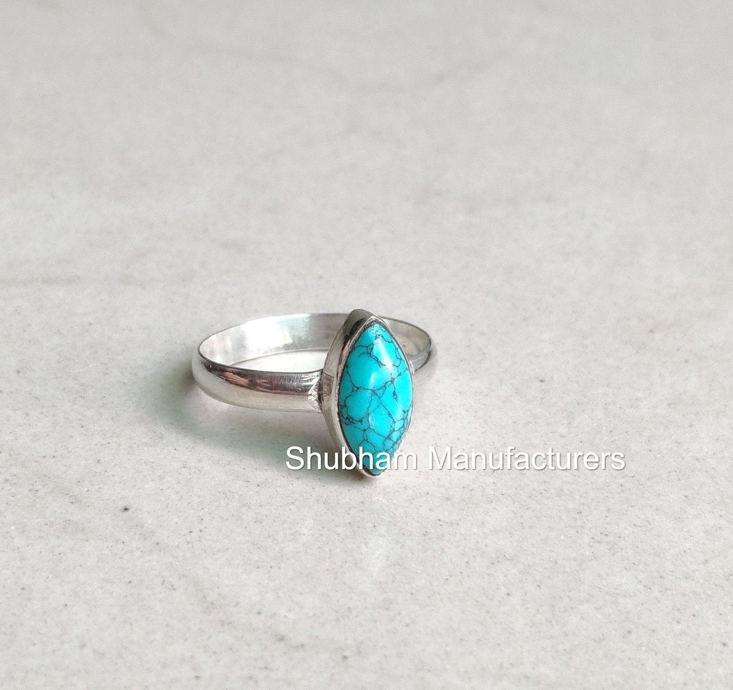 Genuine Turquoise Ring, 925 Sterling Silver Ring, Boho Gemstone Ring, Marquise Shape Ring, Handmade Turquoise Jewelry, December Birthstone