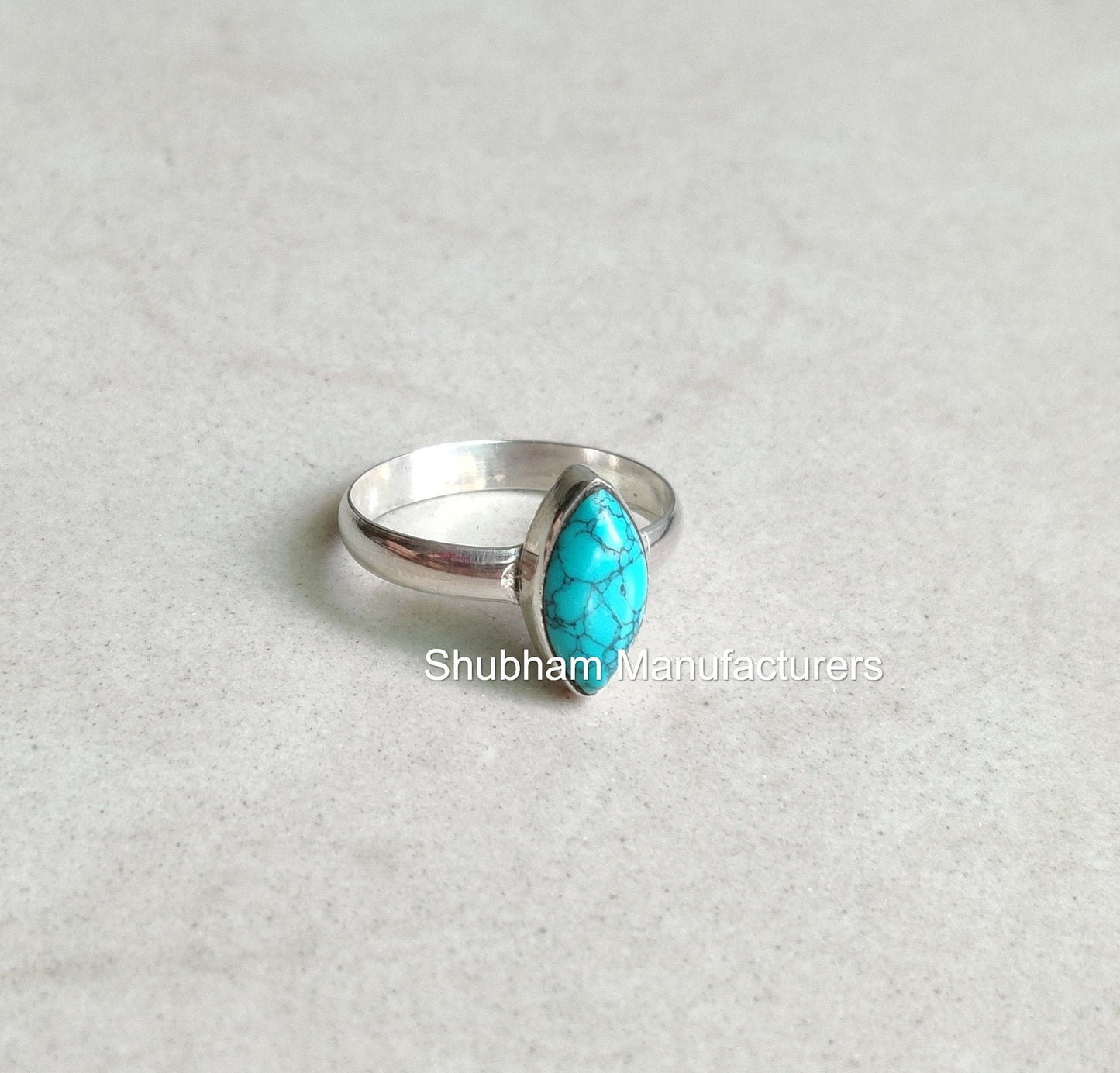 Genuine Turquoise Ring, 925 Sterling Silver Ring, Boho Gemstone Ring, Marquise Shape Ring, Handmade Turquoise Jewelry, December Birthstone