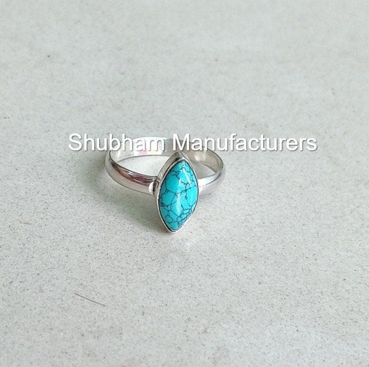 Genuine Turquoise Ring, 925 Sterling Silver Ring, Boho Gemstone Ring, Marquise Shape Ring, Handmade Turquoise Jewelry, December Birthstone