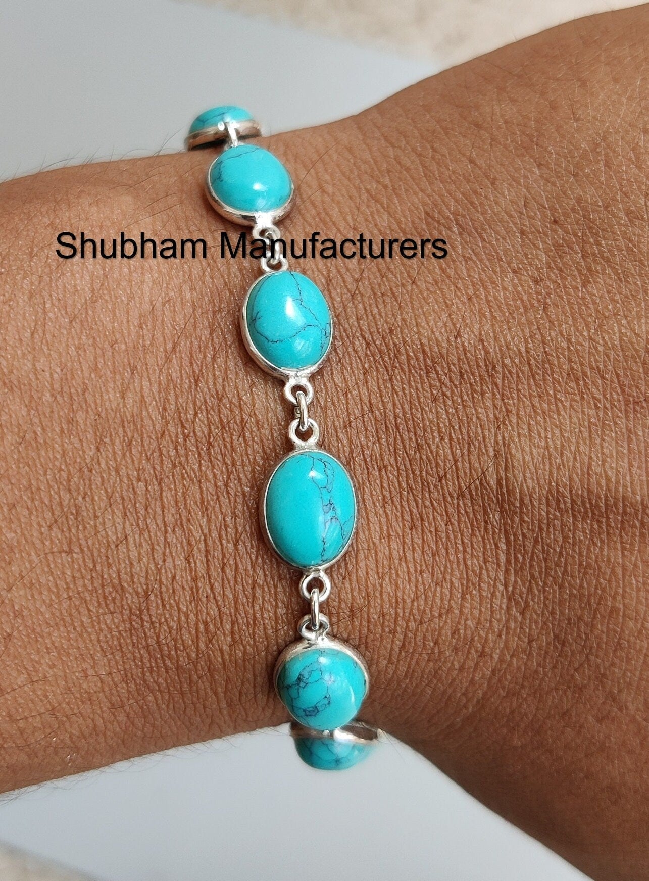 Natural Turquoise Bracelet, 925 Sterling Silver Bracelet, Blue Gemstone Jewelry, Dainty Women Bracelet, December Birthstone,Fashion Bracelet