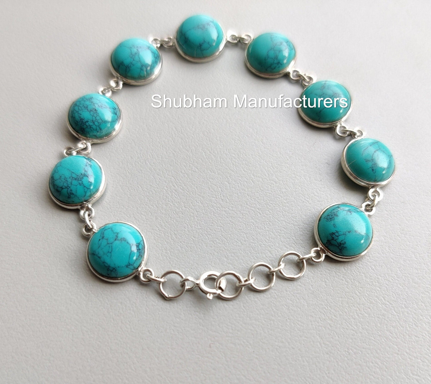 Natural Turquoise Bracelet, 925 Sterling Silver Bracelet, Round Shape, Handmade Adjustable Bracelet, Blue Gemstone Jewelry, Gift for Her