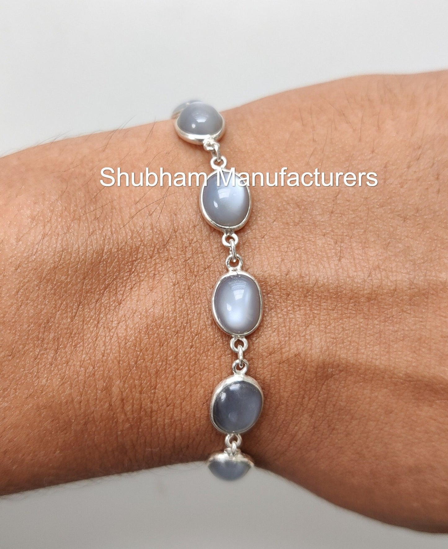 Gray Moonstone Bracelet, 925 Sterling Silver Bracelet, Moonstone Jewelry, Healing Gemstone, Jewelry for Women, Adjustable Handmade Bracelet